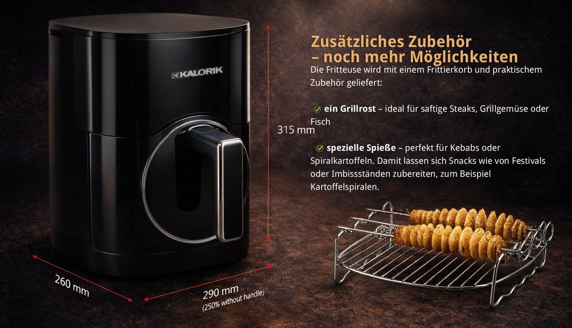 Fettfreie Fritteuse 2000W 2 Heizungen 6L Heissluftfritteuse Trocknungsfunktion Kalorik Sichtfenster Air Fryer