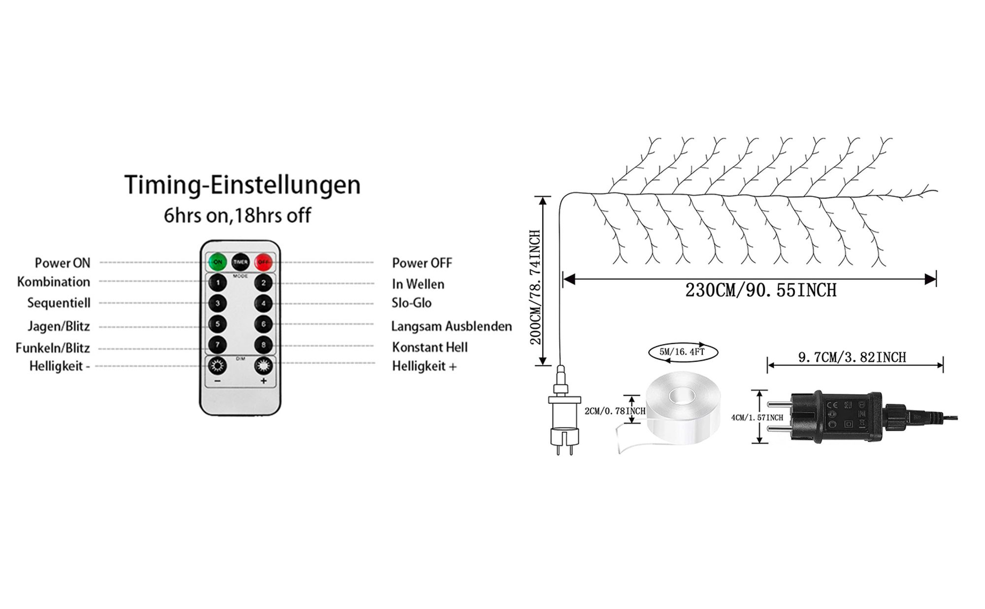 PAKET:1x Beleuchtete Weidenzweige,1x Stecker,1x Spurlosem Klebeband,1x Fernbedienung,1x Handbuch