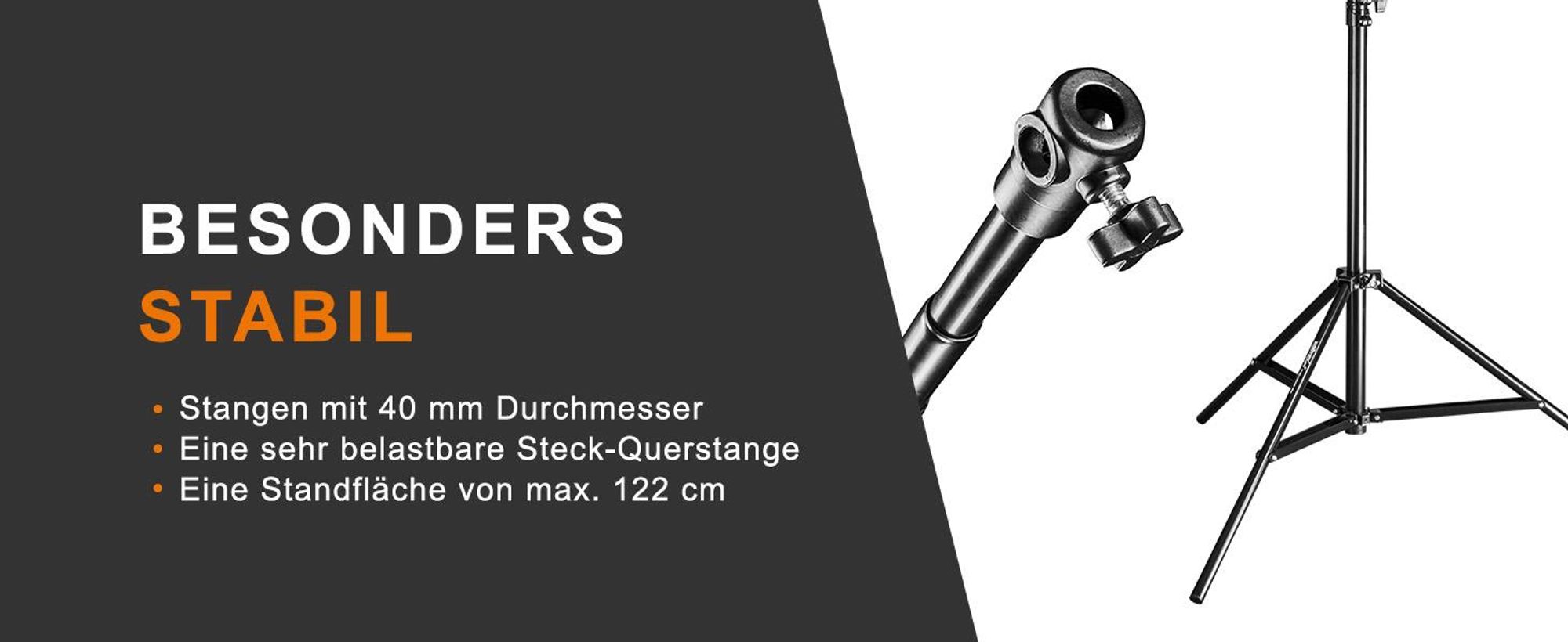 Walimex pro Teleskop Hintergrundsystem XL 225-400 cm breit, Fotohintergrund System 102-256 cm hoch, Lampenstativ 5/8'' Spigot, für Fotografie, Video u. Green Screen, für Leinwände aus Papier u. Stoff