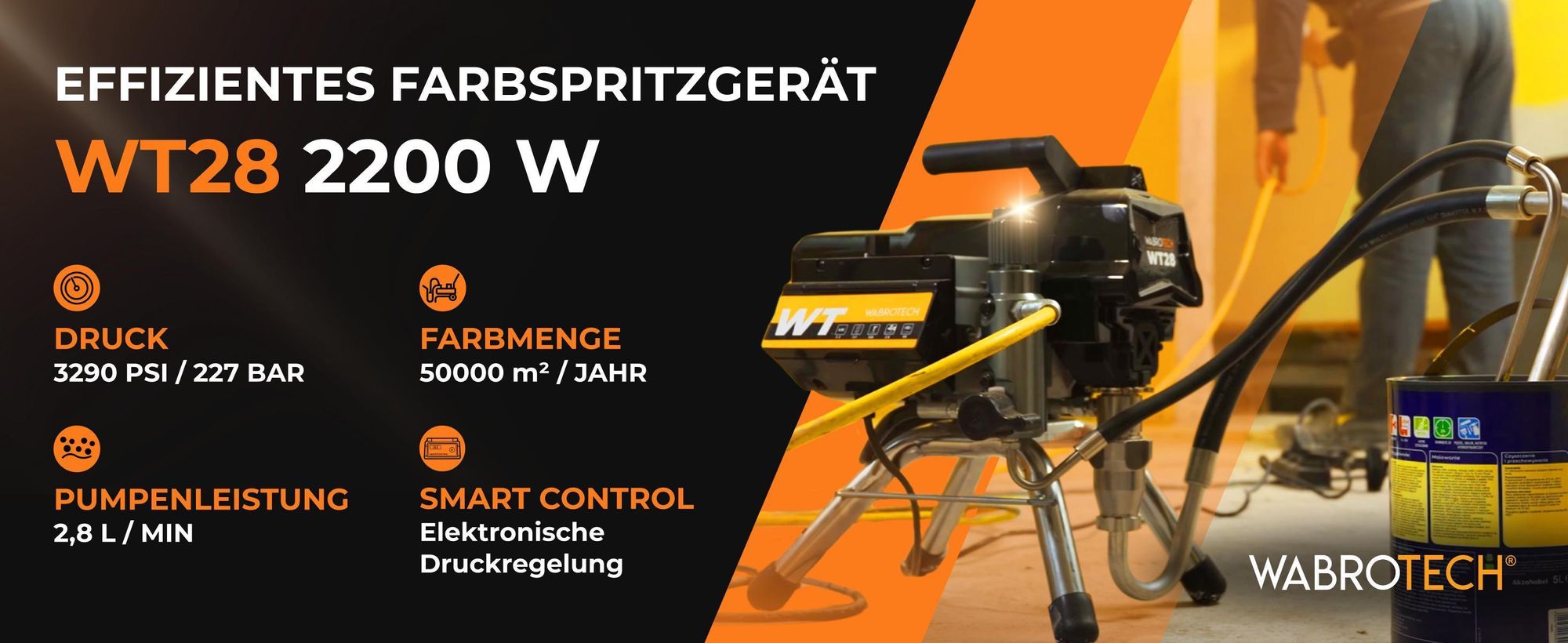 Airlessgerät Farbspritzgerät Farbsprühsystem 2200W, 200 bar, 2,8 L/min, Farbspritzsystem WT28