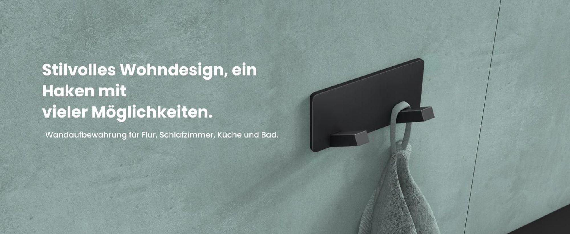 Mai & Mai Kleiderhaken ohne Bohren Wandgarderobe Wandhaken aus Edelstahl mit 2 Haken Garderobenleiste Garderobenhaken 81mm Matt schwarz Stalo-04