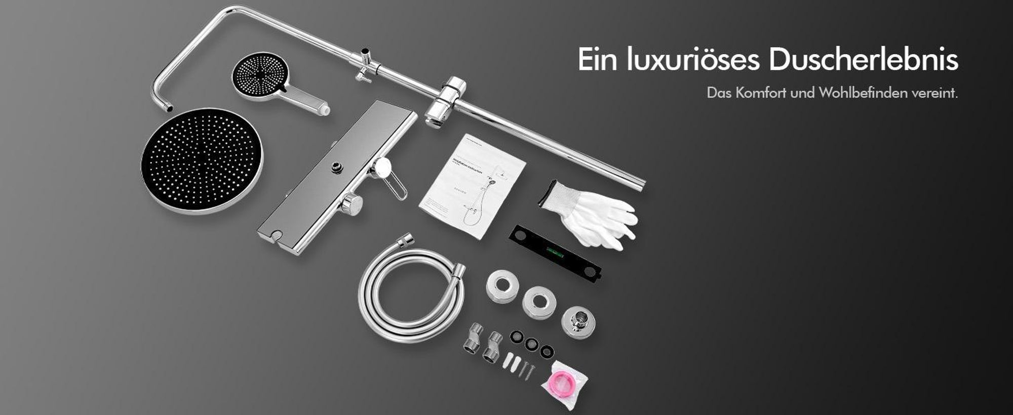 Homelody Duschsystem Chrom mit 400MM*110MM Große Lagerplattform