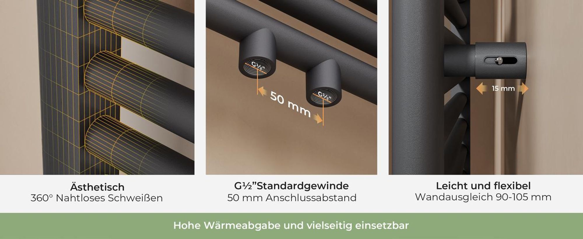 S'AFIELINA 180 x 60 cm Badheizkörper Handtuchtrockner Handtuchheizkörper Handtuchhalter Mittelanschluss Handtuchwärmer Gerade Anthrazit ,860 W