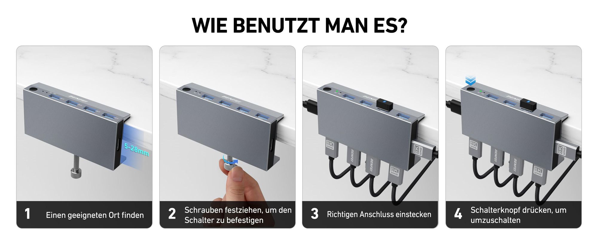 BENFEI KVM-Switches USB 3.0 HDMI KVM Switch 8K 60Hz 4 Port USB
