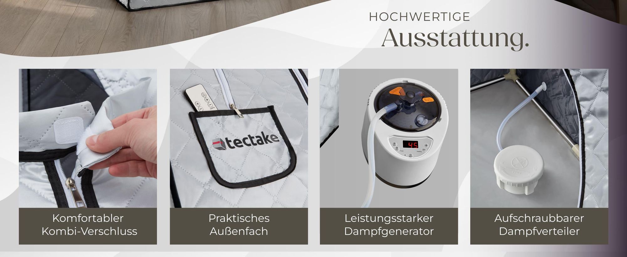 tectake® Mobile Dampfsauna ThermaLuxe II 2 Liter Dampfgenerator mit 1000 W inkl. Fernbedienung, Matte, Klappstuhl und Tragetasche