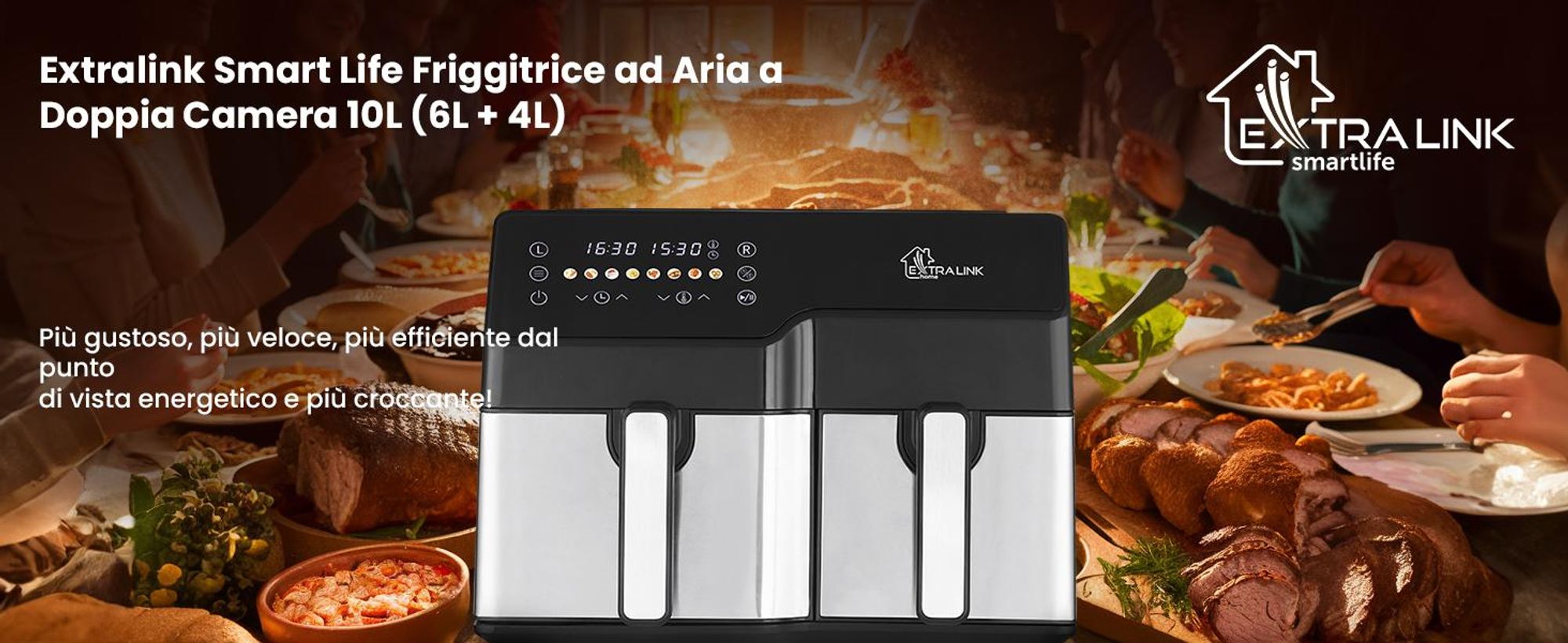 Extralink Air Fryer SJ-1000 10 L (6 L + 4 L), 2500 W, Dual Basket, friggitrice ad aria calda
