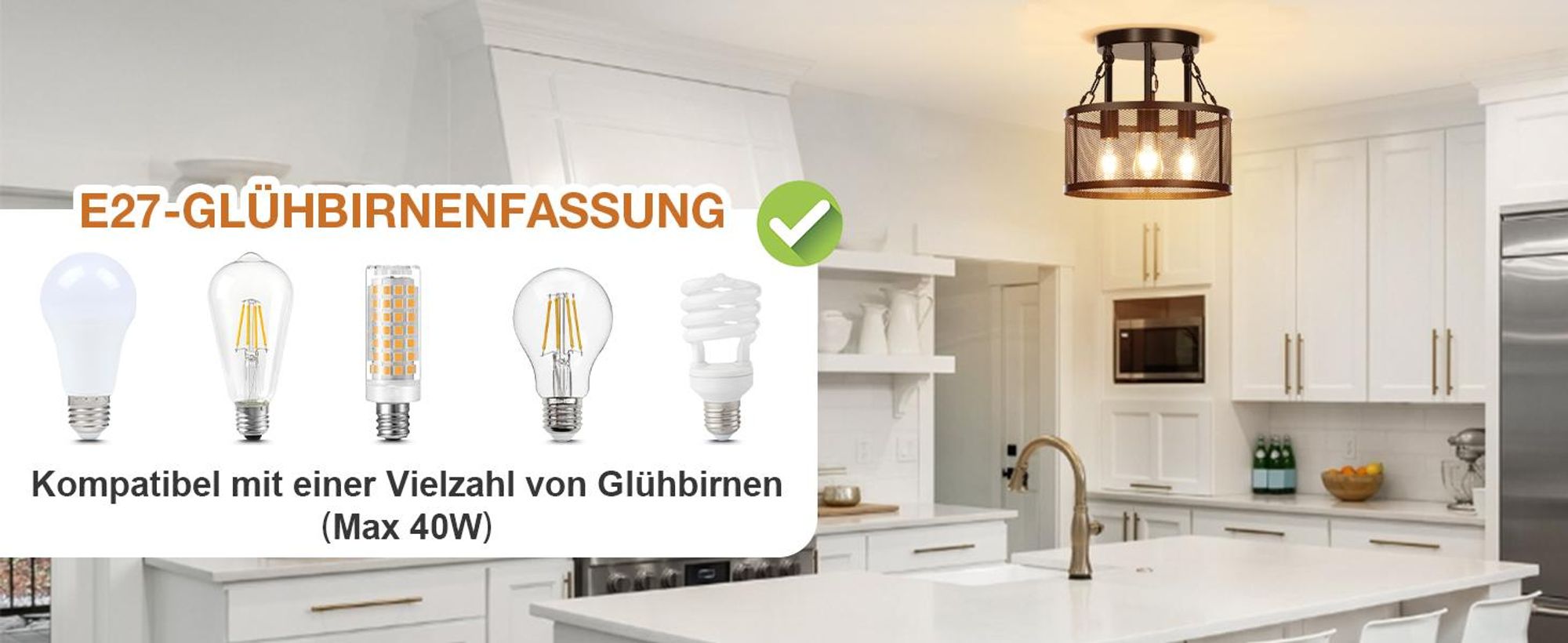 Modern Deckenleuchte Schwarz Metallrahmen 3-Flammige E27 Deckenlampe Küche Flur Wohnzimmer Schlafzimmer Esszimmer