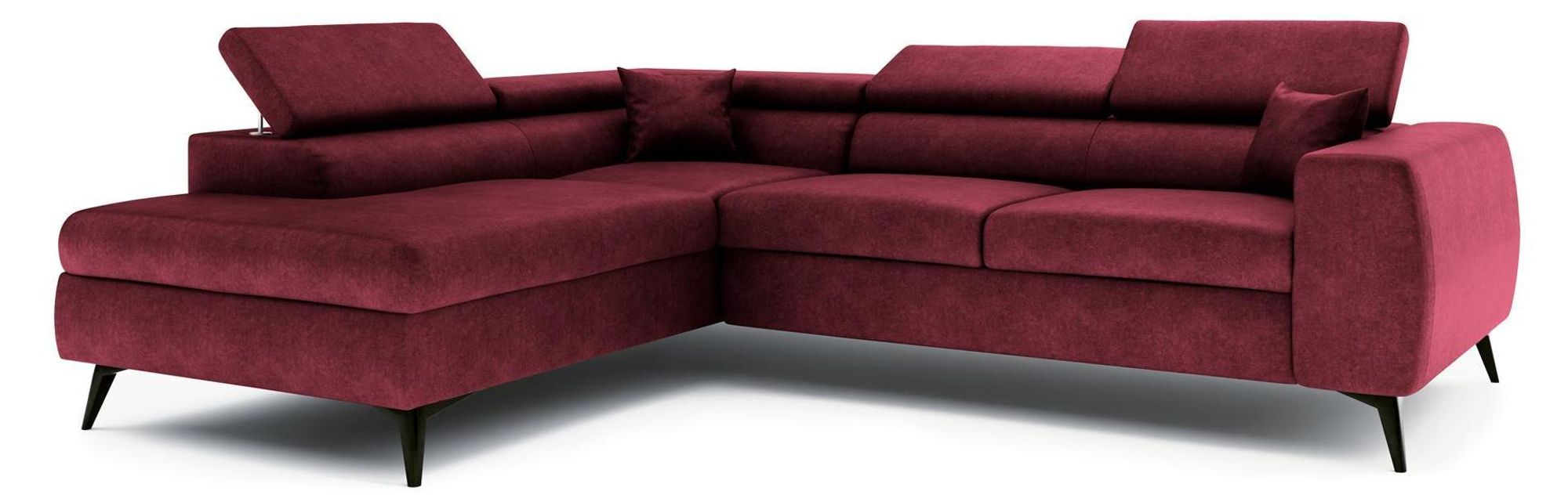 Ecksofa BIANCO in Rot mit Bettkasten und schwarzen Metallfüßen