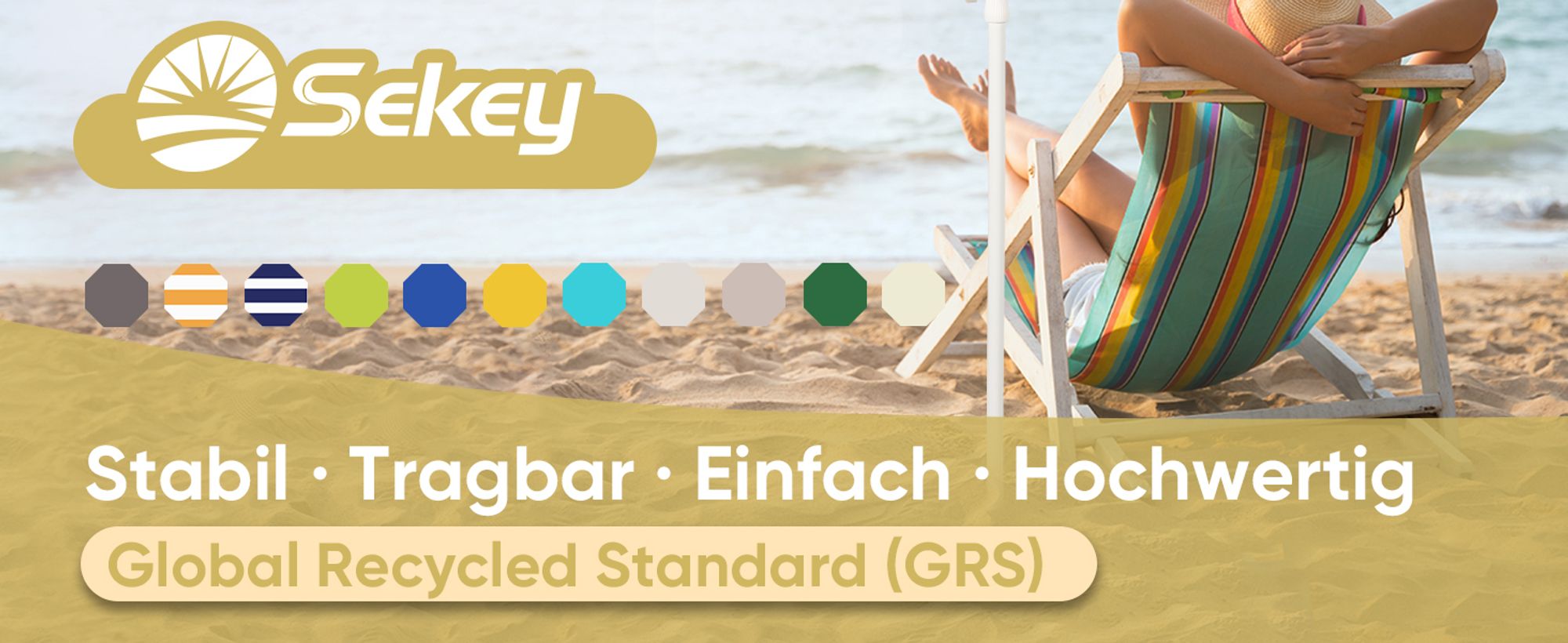 Sekey Sonnenschirm Rund Ø160cm Gartenschirm UV Schutz 50+ Strandschirm mit erdspieß & Schutzhülle, Neigungswinkel und Höhe verstellbar