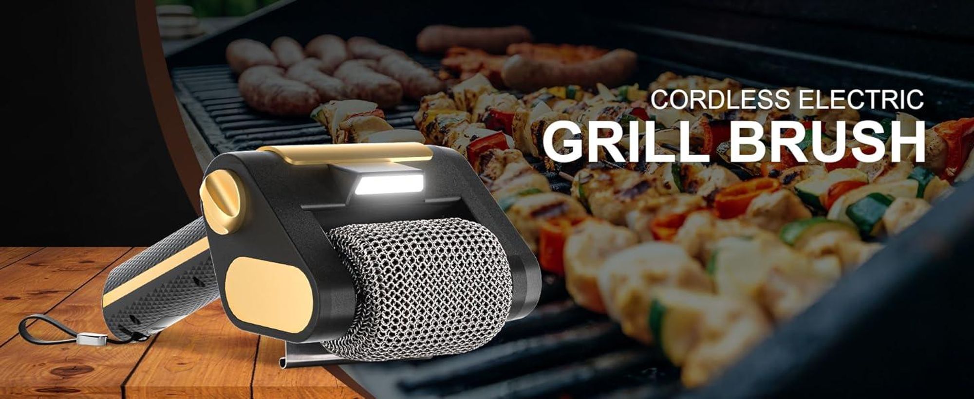 Elektrischer Grillreiniger Borstenfrei - 350RPM Kabellose BBQ Grillbürste mit Edelstahl Walze, LED-Licht, 4000mAh Reinigungsbürste für Holzkohlegrills