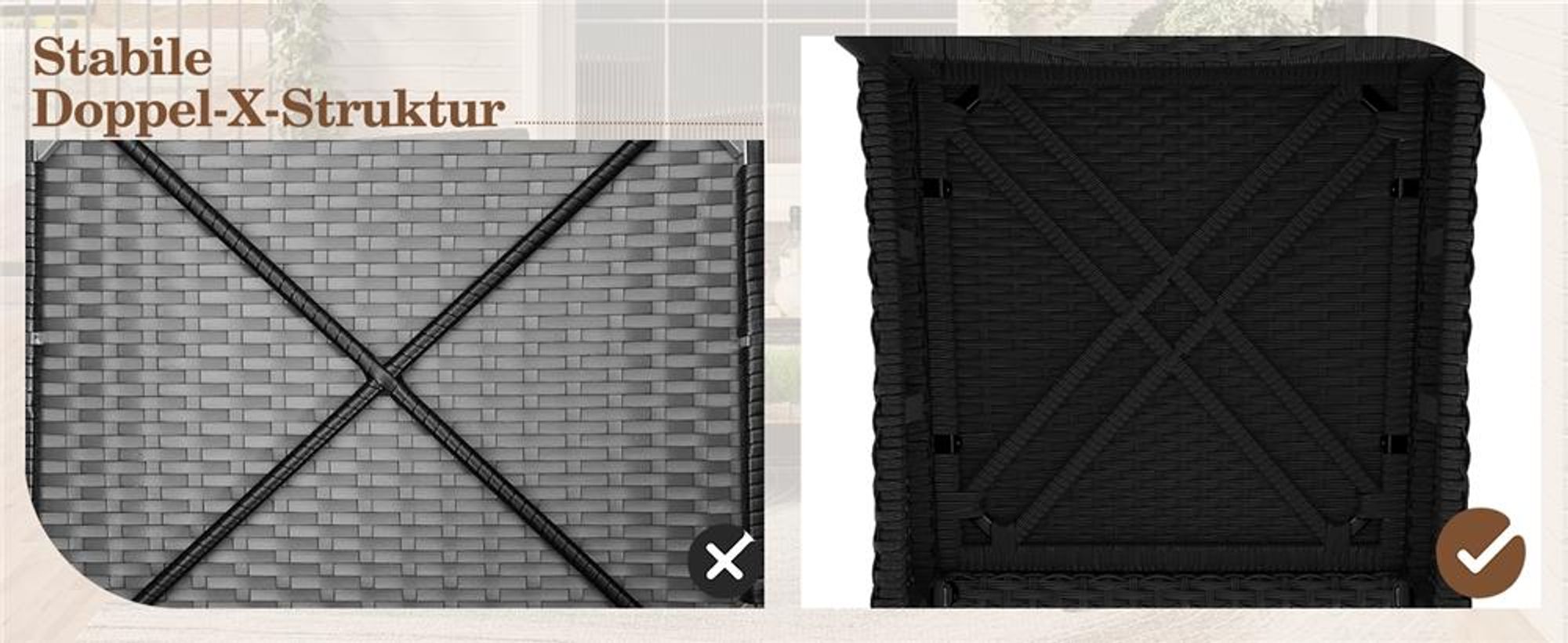 Yaheetech 5er Gartenmöbel Set, aus Rattan, inkl. 2 Einzelsofas & 2 Fußhocker & 1 Kaffeetisch, Balkonmöbel Terassenmöbel, Schwarz & Beige