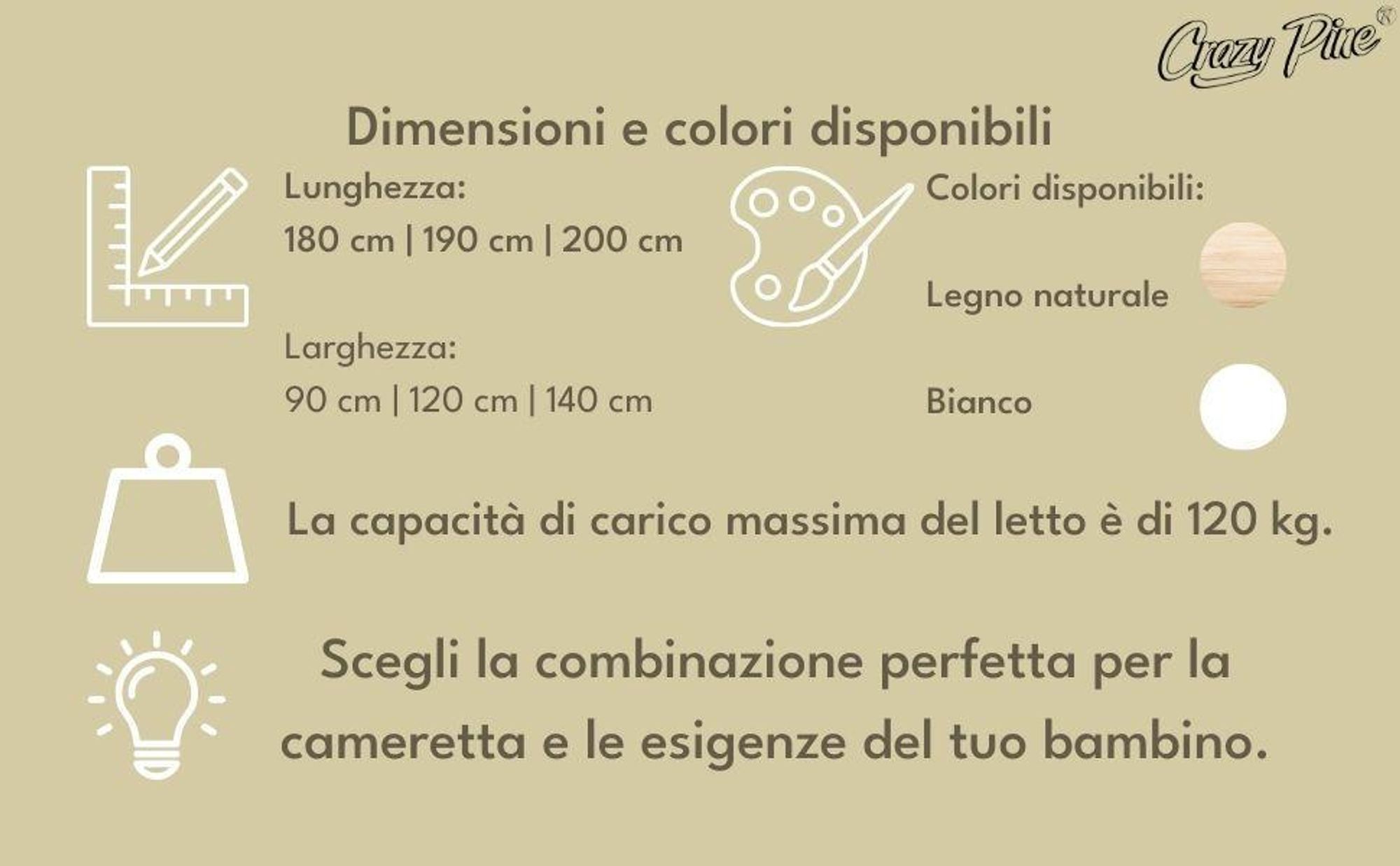 Crazy Pine Letto a Casetta con Cassetto 120x200 cm – Letto Montessori da Pavimento in Legno Naturale – Contenitore Integrato – Crazy Blanco
