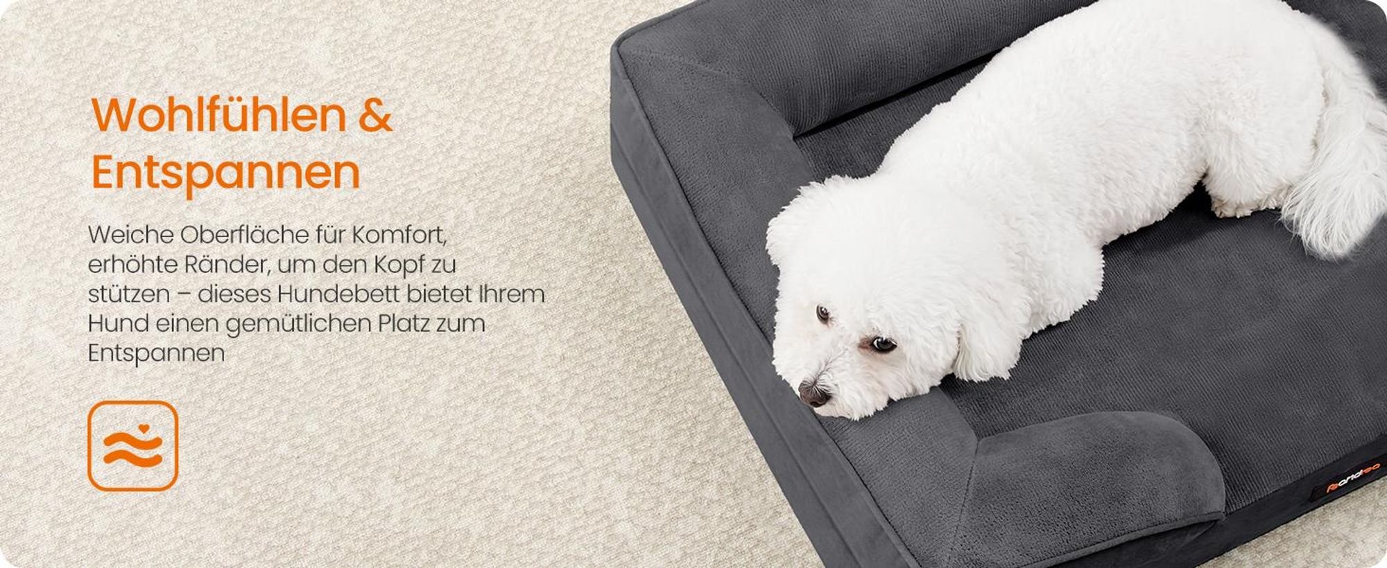 FEANDREA Orthopädisches Hundebett M, abnehmbarer Bezug, erhöhte Ränder, rutschfest, waschbar, Haustierbett, dunkelgrau