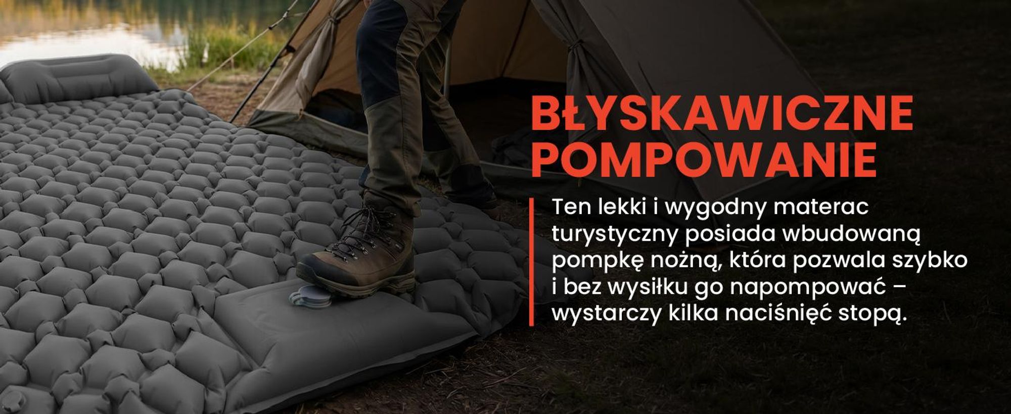 Dwuosobowy materac turystyczny w kolorze szarym samopompujący się lekki