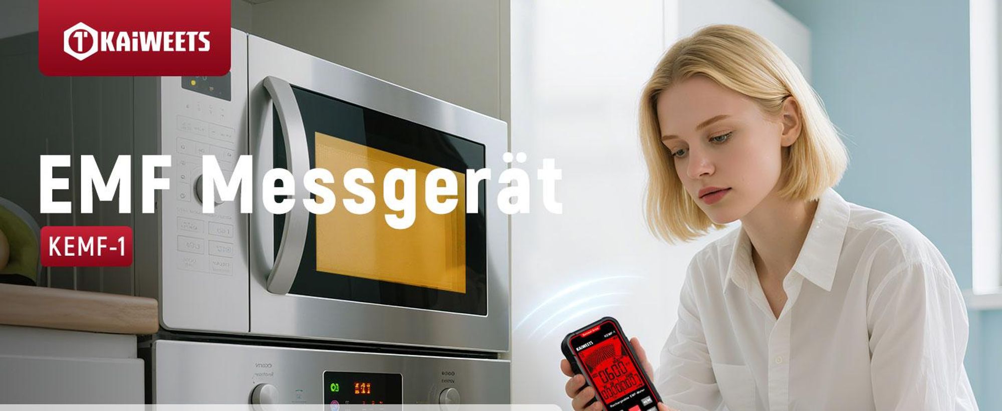 KAIWEETS EMF Messgerät 3-in-1, EF/MF/RF Strahlungstester, LCD, Typ-C Akku