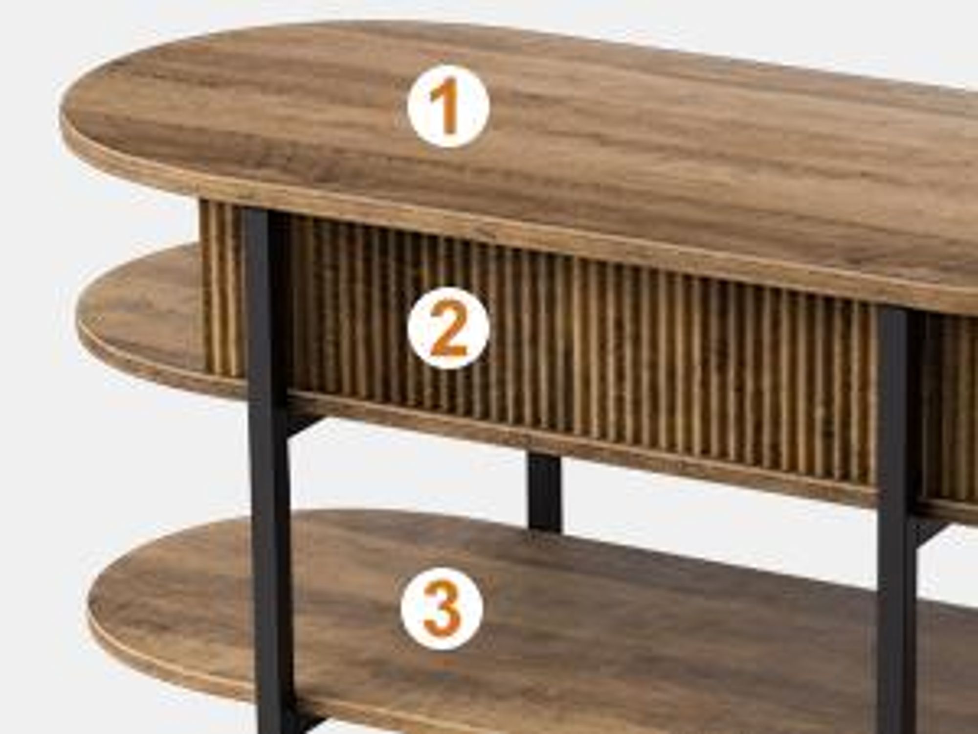 FABATO Couchtisch oval, höhenverstellbar mit verstecktem Stauraum, 3-Etagen-Design im Vintage-Eichen-Look