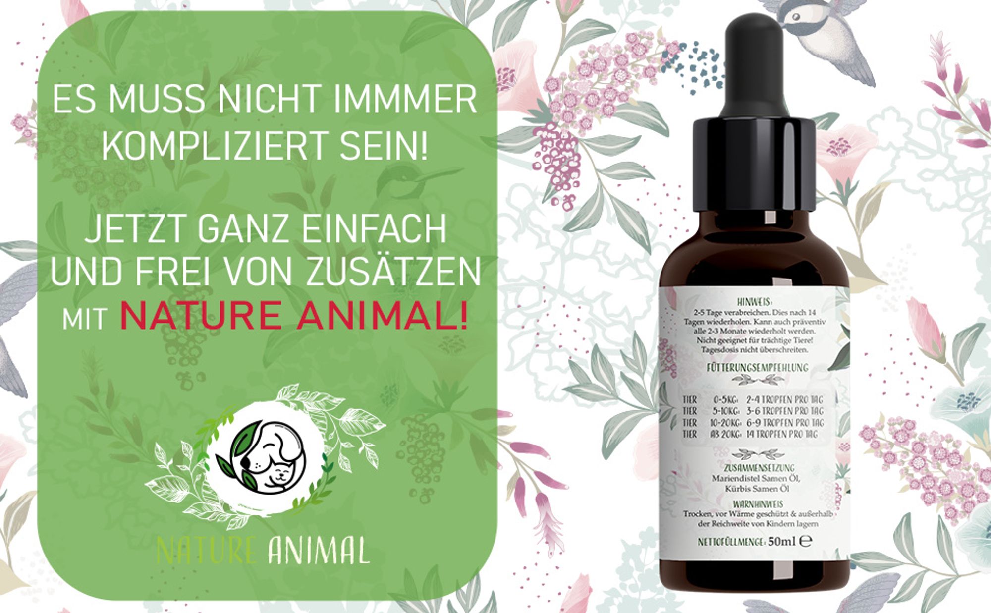 Nature Animal® Wurm Liquid – Entwurmungskur für Hunde, Katzen, Kaninchen & Geflügel – bei Wurmbefall – die flüssige Alternative - Wurmkur – entwurmen