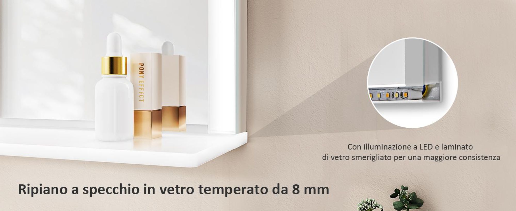 Specchio da bagno EMKE 80x60cm Illuminazione a LED con mensola Specchio da bagno orizzontale Interruttore touch 6500K Specchio orizzontale senza nebbia Touch bianco freddo