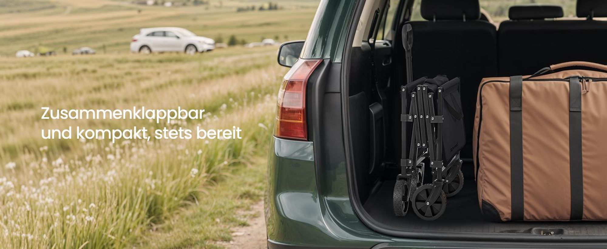 SONGMICS Handwagen faltbar, Bollerwagen, Gartenwagen, kompakt, mhit Griff, mit 4 verstärkten Rollen, davon 2 Universalräder, bis 150 kg belastbar
