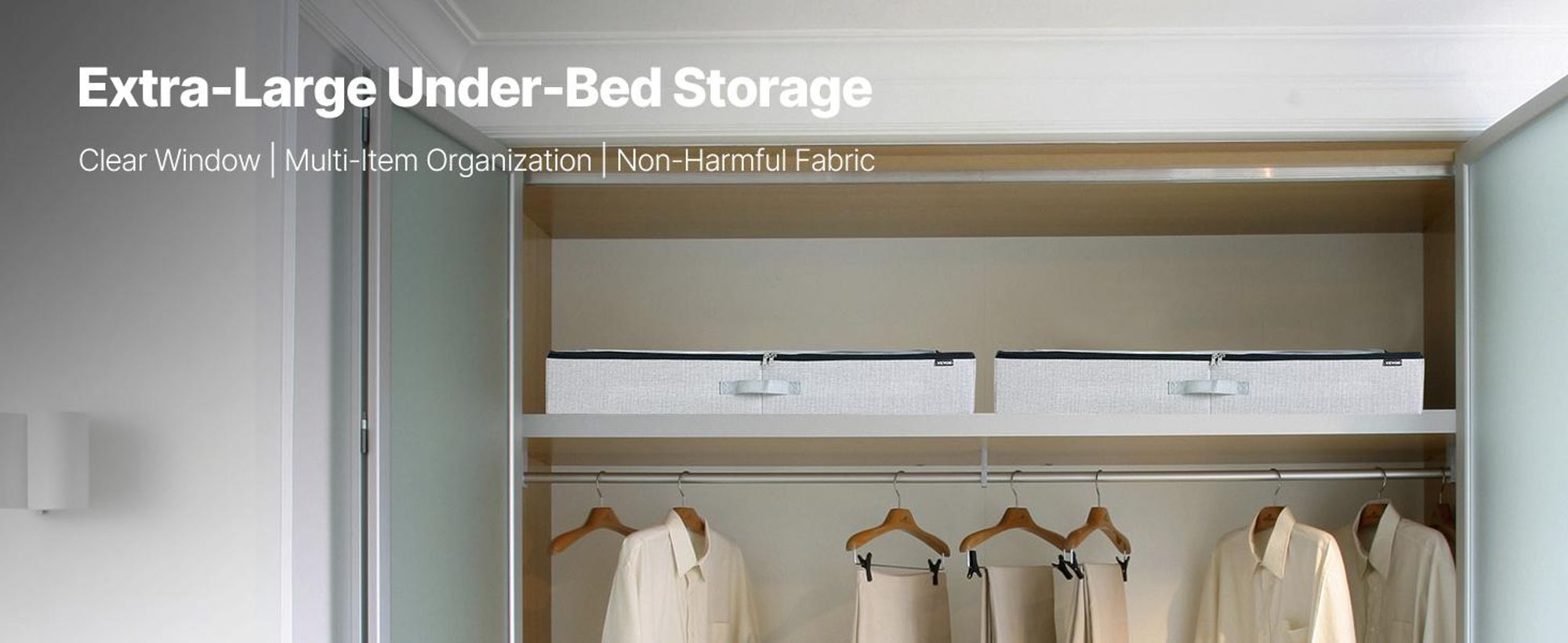 VEVOR Aufbewahrungstaschen unter dem Bett 2 Stück 45 L, Schuh-Organizer unter dem Bett mit transparenten Deckeln, Aufbewahrungsbox für Kleidung, Decken, Schlafzimmer, Zuhause