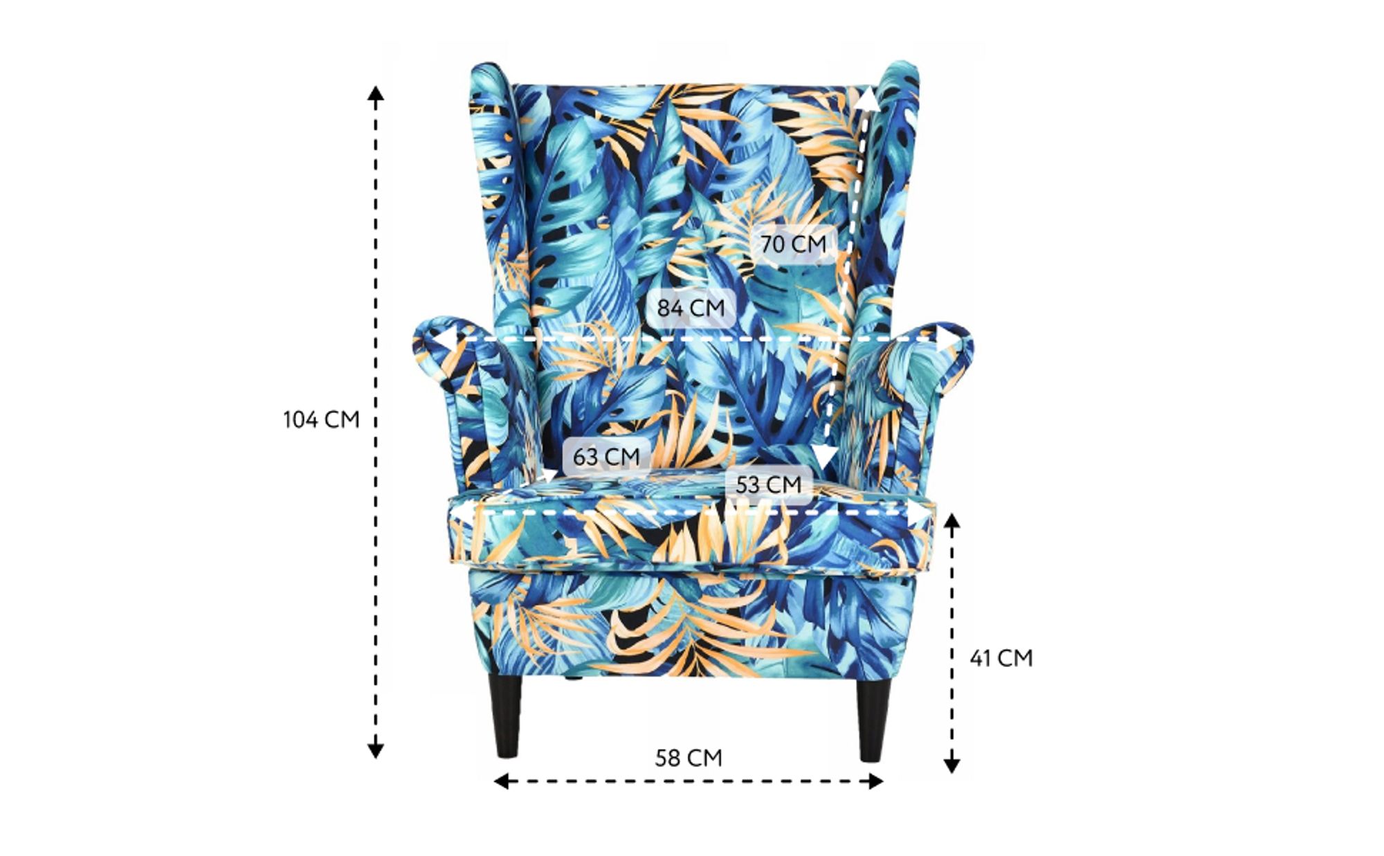 Family Meble Ohrensessel mit Hocker Print Relaxsessel Skandinavisch Bequemer Sessel Loungesessel Fernsehsessel Wohnzimmer Schlafzimmer Büro (LEAF 2)