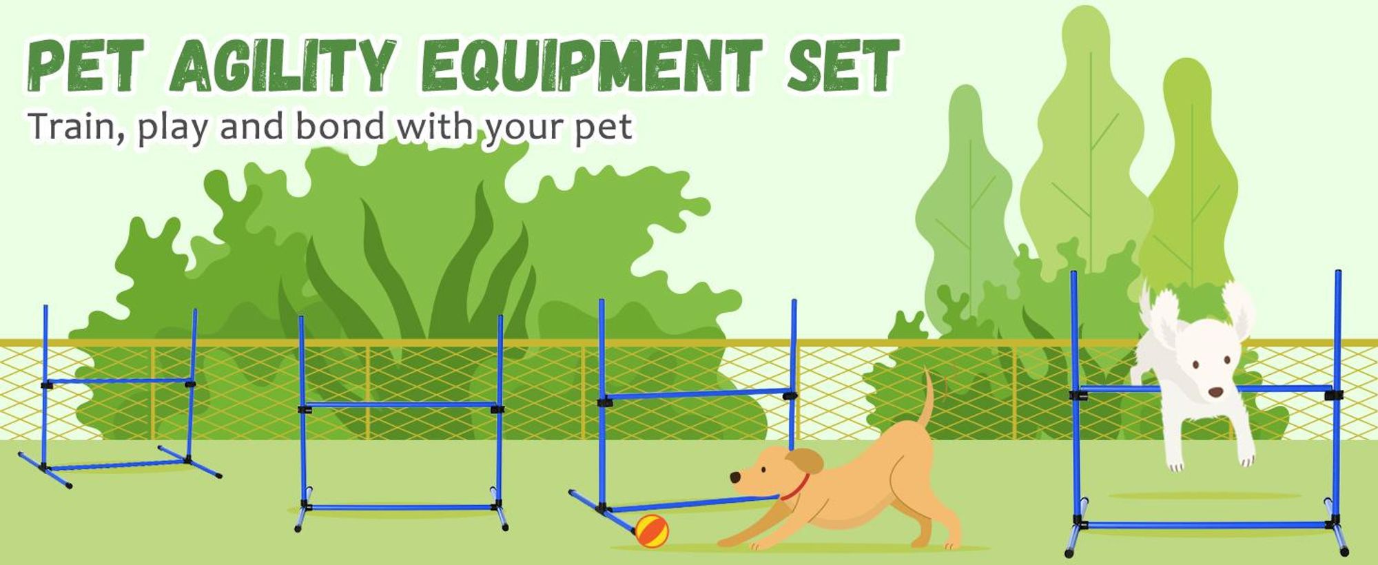 Huismerk Autobench PawHut Agility Hurdle Set Slalom Stick Set Psy 4 x płotki do ćwiczeń z torbą niebieski D07-018BU
