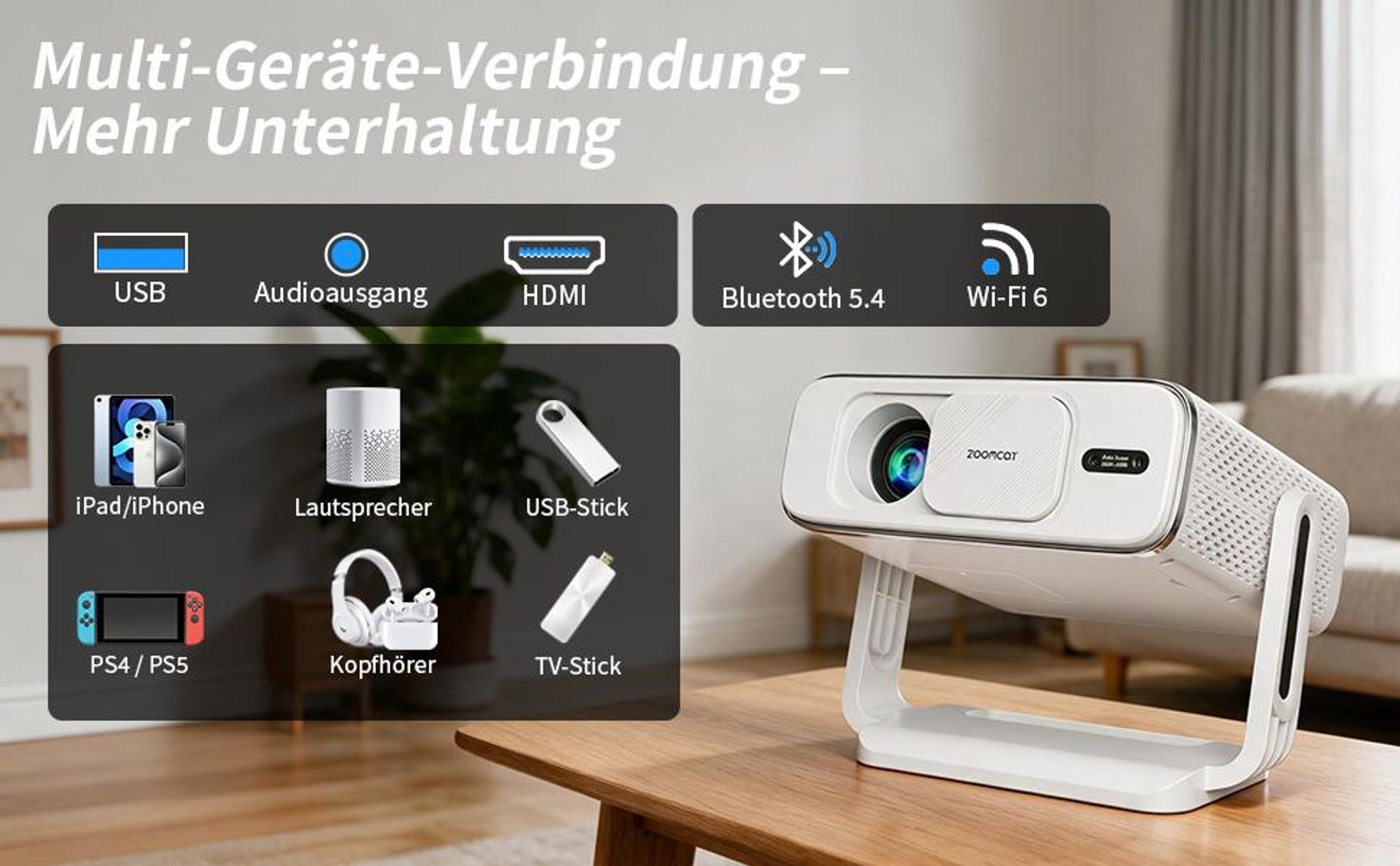 Beamer 4K, offizielle Netflix-, KI-Autofokus & automatische Trapezkorrektur, 800 ANSI, 1080P Full HD, WiFi6 Bluetooth Smart Projektor