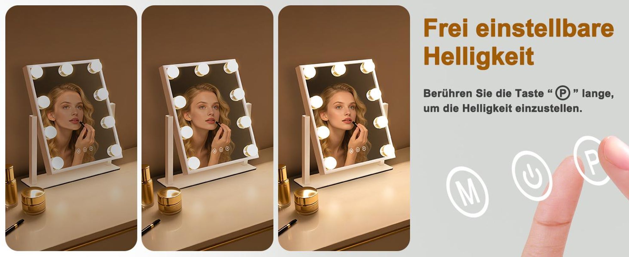 ZMH Schminkspiegel mit Beleuchtung Hollywood Spiegel Vanity Mirror mit 9 LED Klein Kosmetikspiegel mit Licht 360° Drehung Tischspiegel 3 Modi schminktischspiegel Touch Hollywoodspiegel Dimmbar