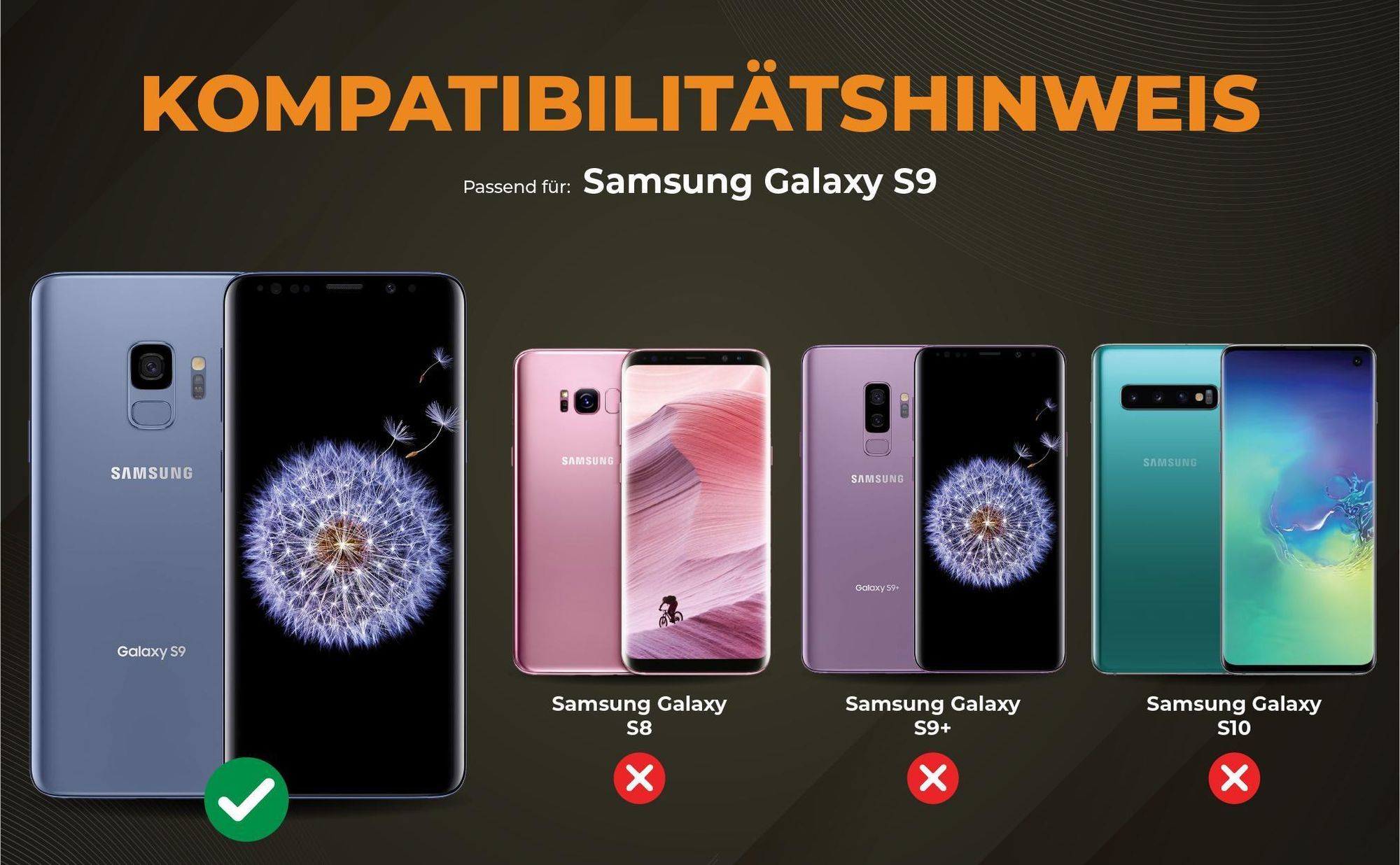 Kompatibilitätshinweise Hülle für Samsung Galaxy S9