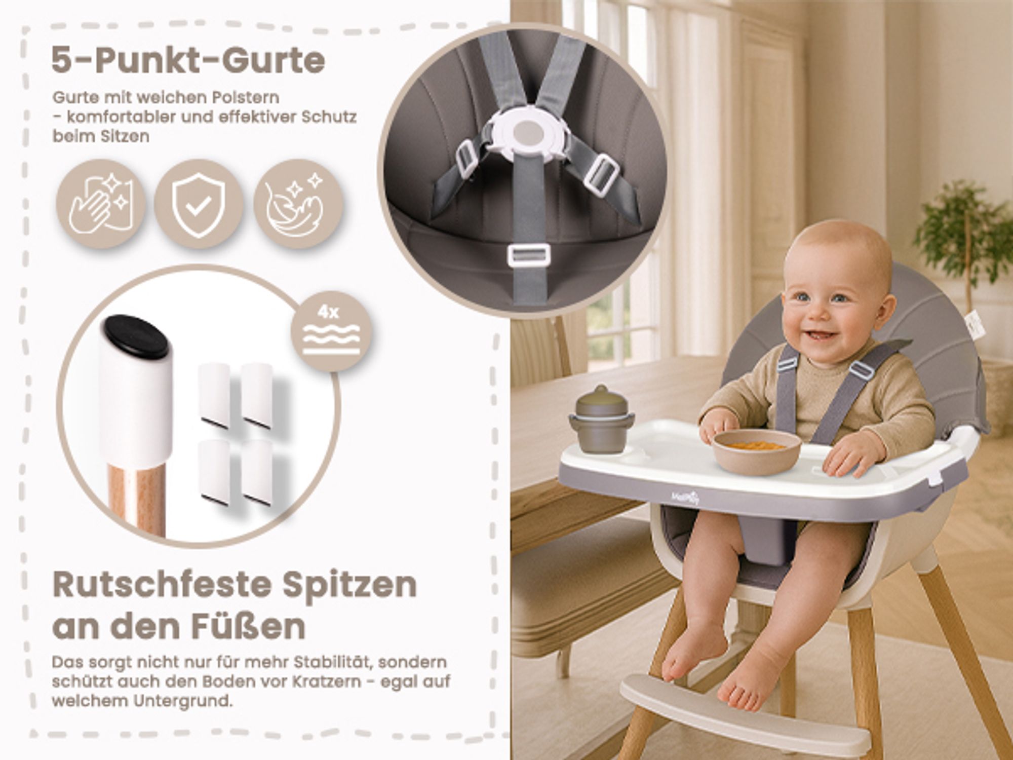 Hochstuhl verstellbarer mit Tablett wachsender Babystuhl schmutzabweisend