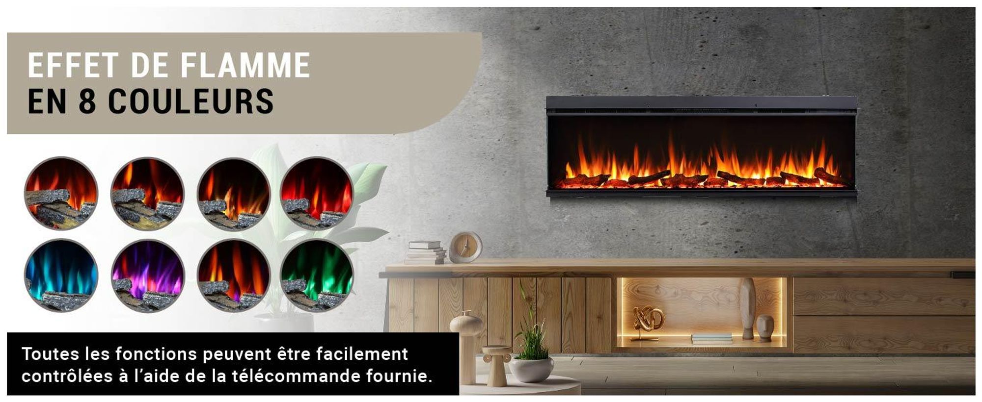 Cheminée électrique encastrable BALDERIA Athena 60 – Puissance de chauffage jusqu'à 1 500 W, noire