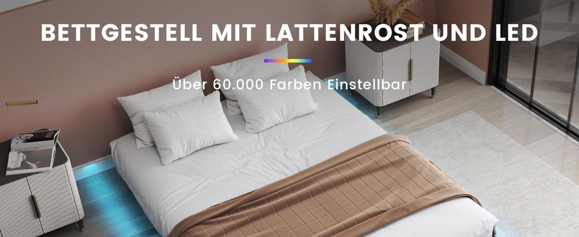 COMHOMA Bettrahmen Metallbett Gästebett Bettgestell aus Metall, mit LED & Steckdosen, Jugendbett 120x190, App & Fernbedienung, stabile Konstruktion
