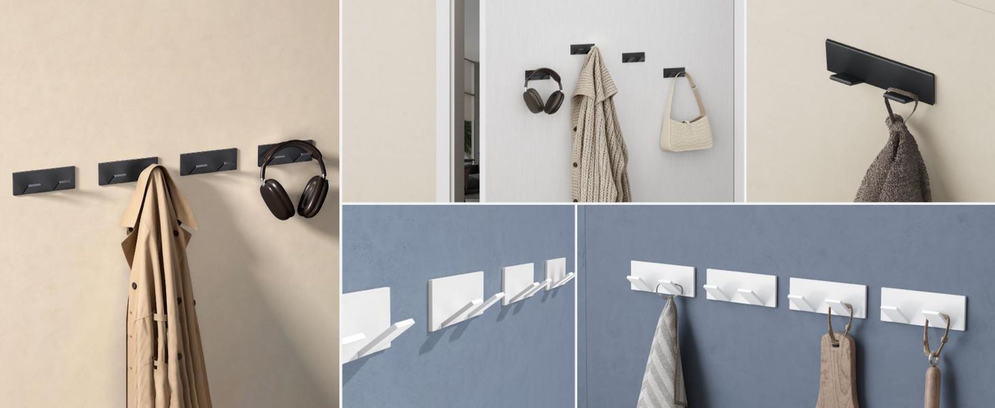doporro Garderobenhaken Edelstahl, Kleiderhaken Wand mit 2 Haken, selbstklebend & ohne Bohren Matt schwarz für Jacken, Handtücher Stalo-02
