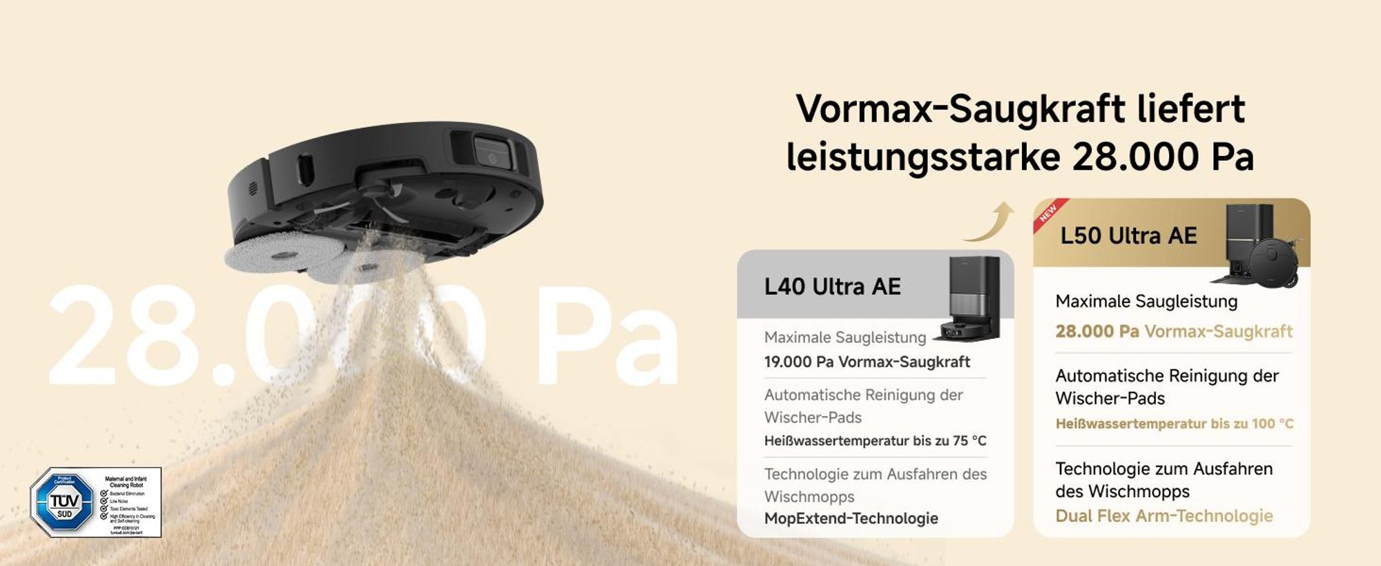 Dreame L50 Ultra AE Saugroboter mit Wischfunktion,28.000Pa Saugleistung,Automatische Entleerungsstation,Ausziehbare Seitenbürste,DryBoard,Schwarz