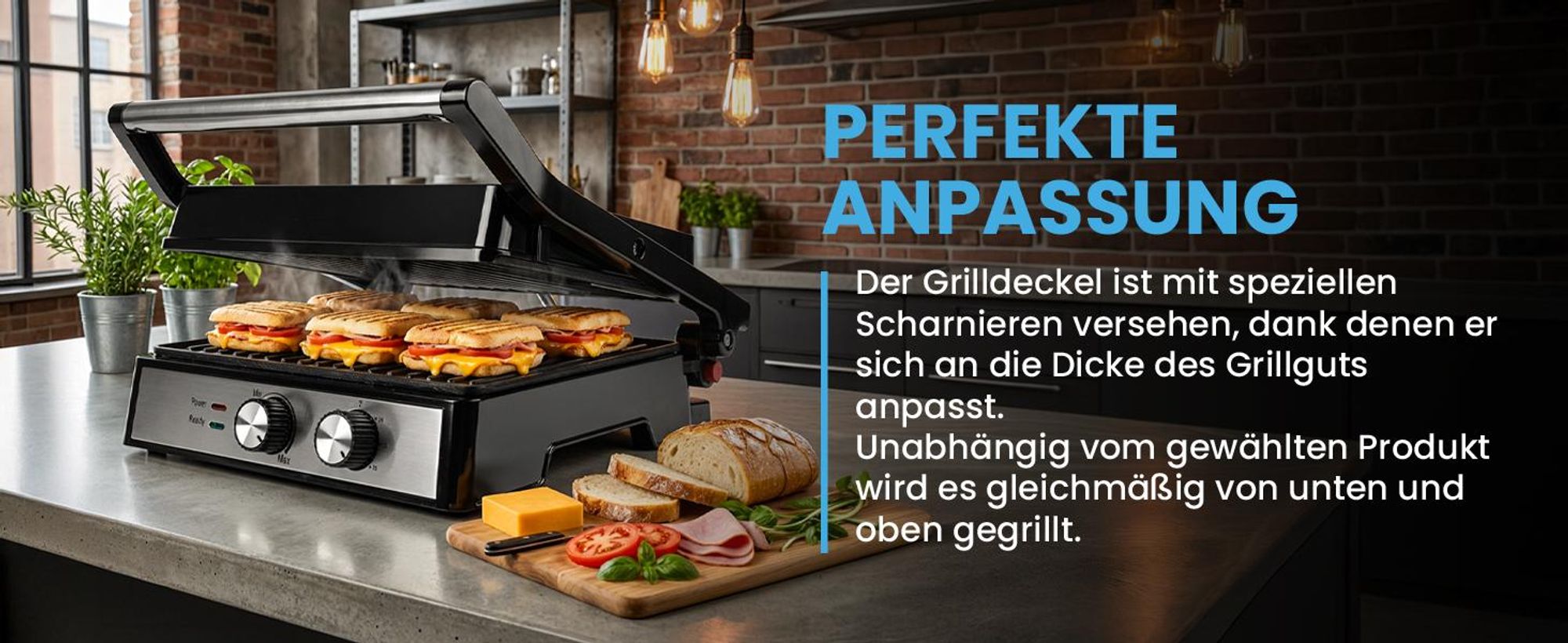 Kontaktgrill mit grosse Grillplate für 4 Sandwiches