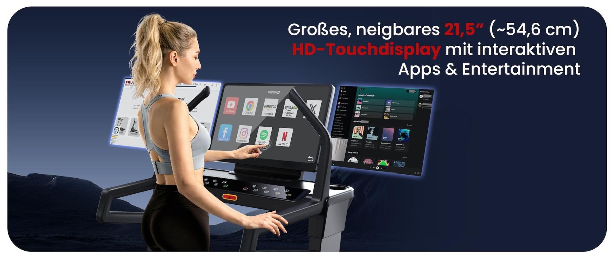 Laufband klappbar AsVIVA T30 Heimtrainer bis 20 km/h -6% bis 46% Steigung mit 21,5" Touchdisplay Bluetooth bis 150kg