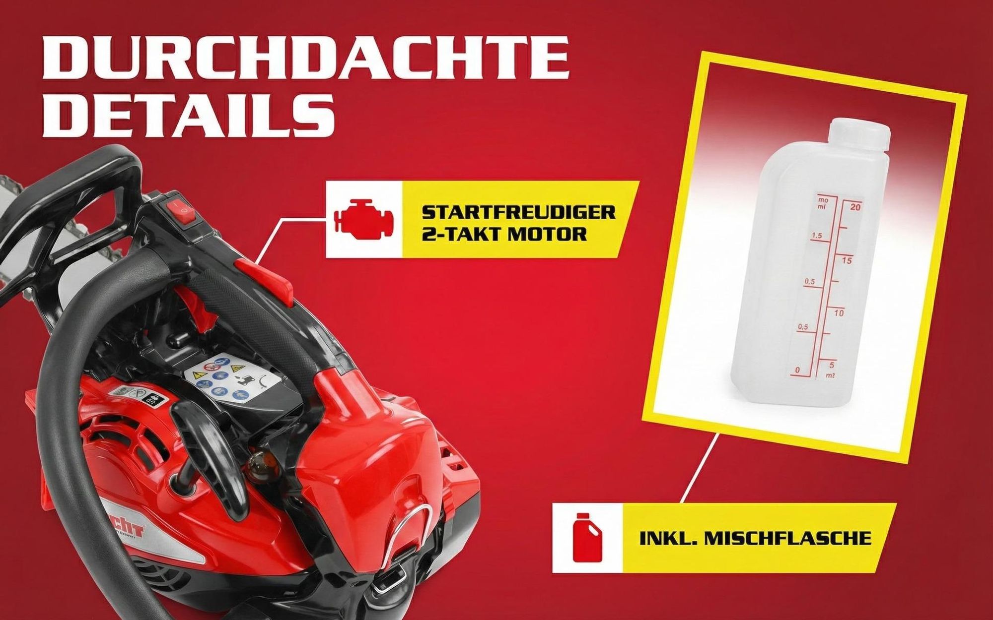 Kettensäge Motorsäge Benzin HECHT 924 R | 35 cm Schwertlänge | 1 PS | verstellbare Kettenölung | 190 ml Tank