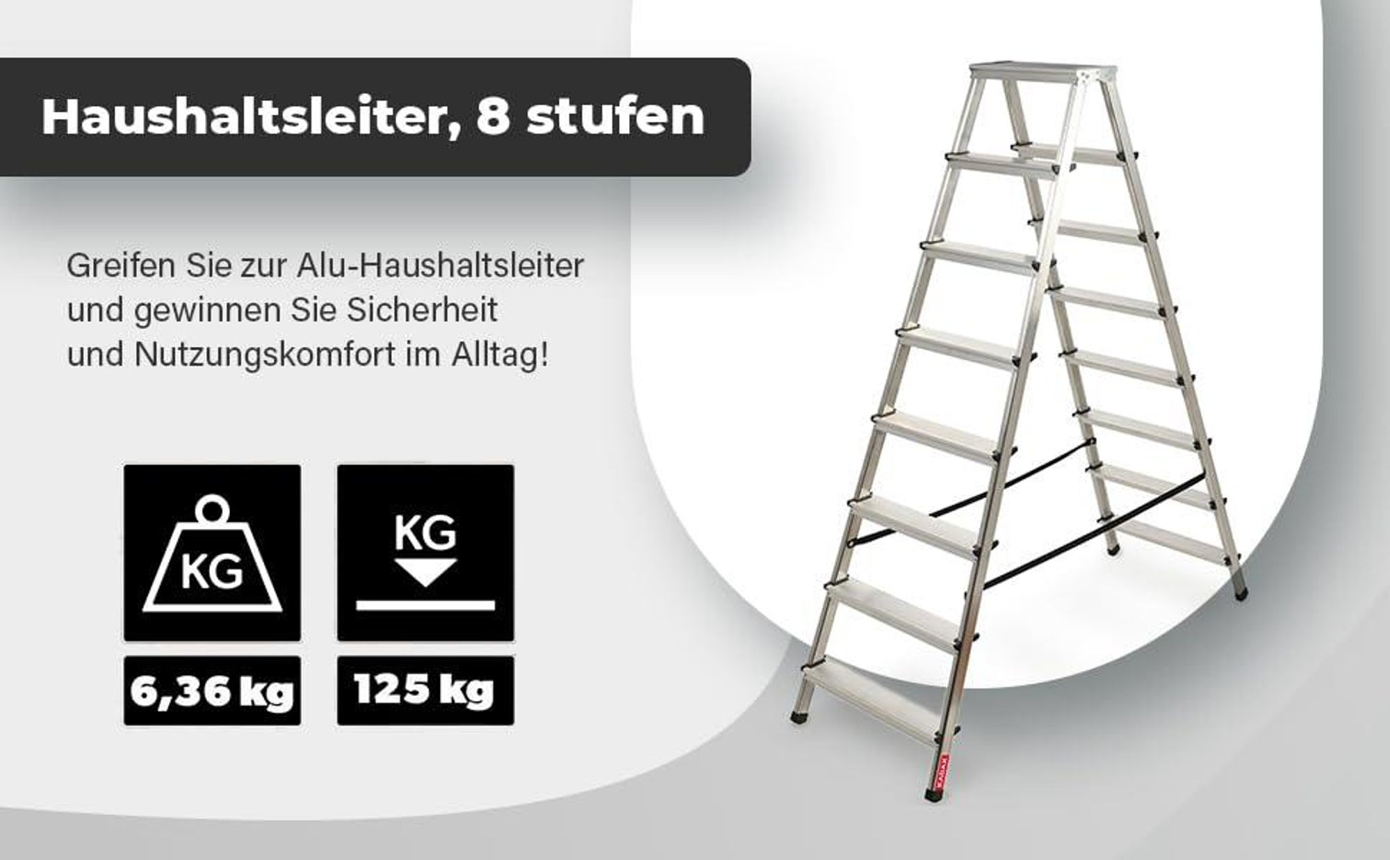 KADAX Haushaltsleiter "Molde" Klapptritt mit Tragfähigkeit bis 125kg, 8 Stufen