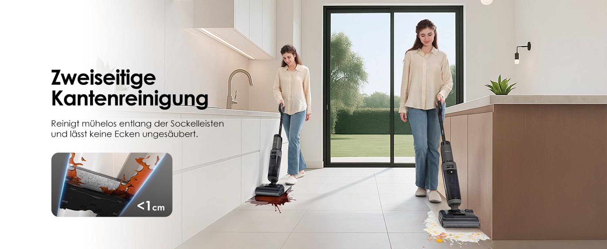 Tineco FLOOR ONE i6 Stretch Nass Trockensauger, Selbstreinigung 5 Min Flashdry, 180° Lay-Flat, 20kPa, 40 Min, Beidseitige Kantenreinigung Waschsauger
