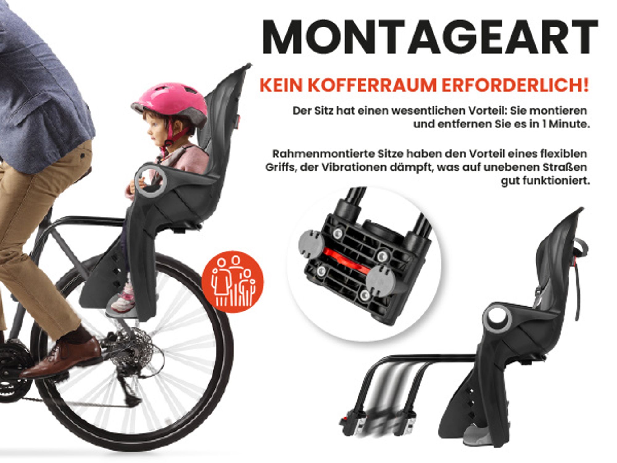 Kinder Fahrradsitz für Fahrrad Kindersitz mit Gürtel bis 22kg Sicherheit einfache Installation