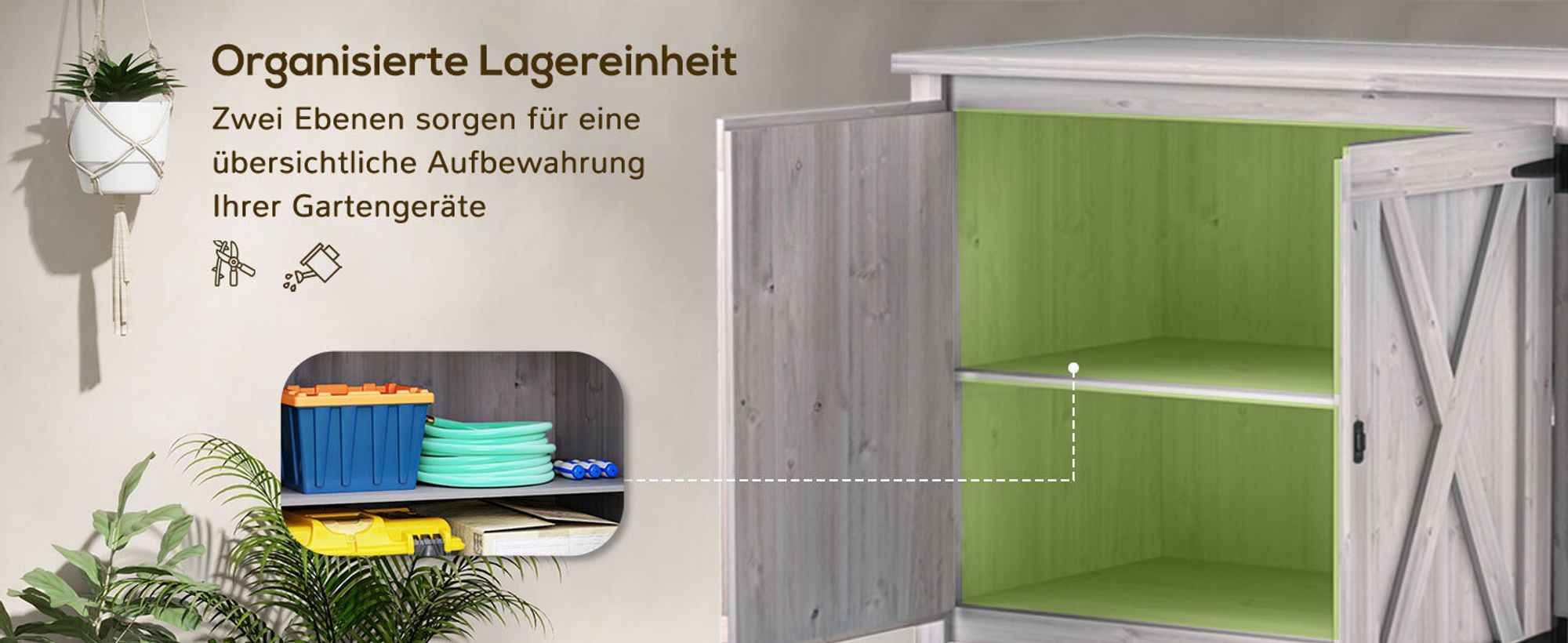 Outsunny Gartenschrank Holz, Geräteschuppen wetterfest 110x60x88,5cm, Gerätehaus