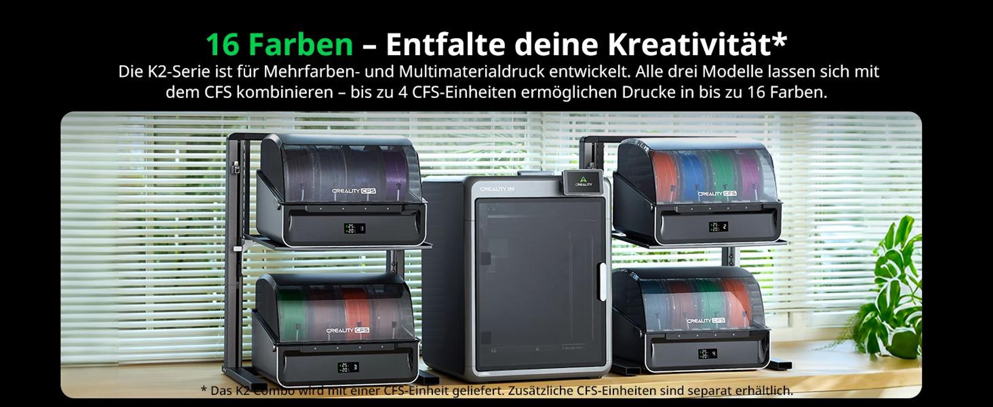 Creality K2 Combo 3D-Drucker, 260×260×260 mm Bauvolumen, Multicolor-Druck mit bis zu 16 Farben, beheizter Druckraum, Dual-AI-Kameras