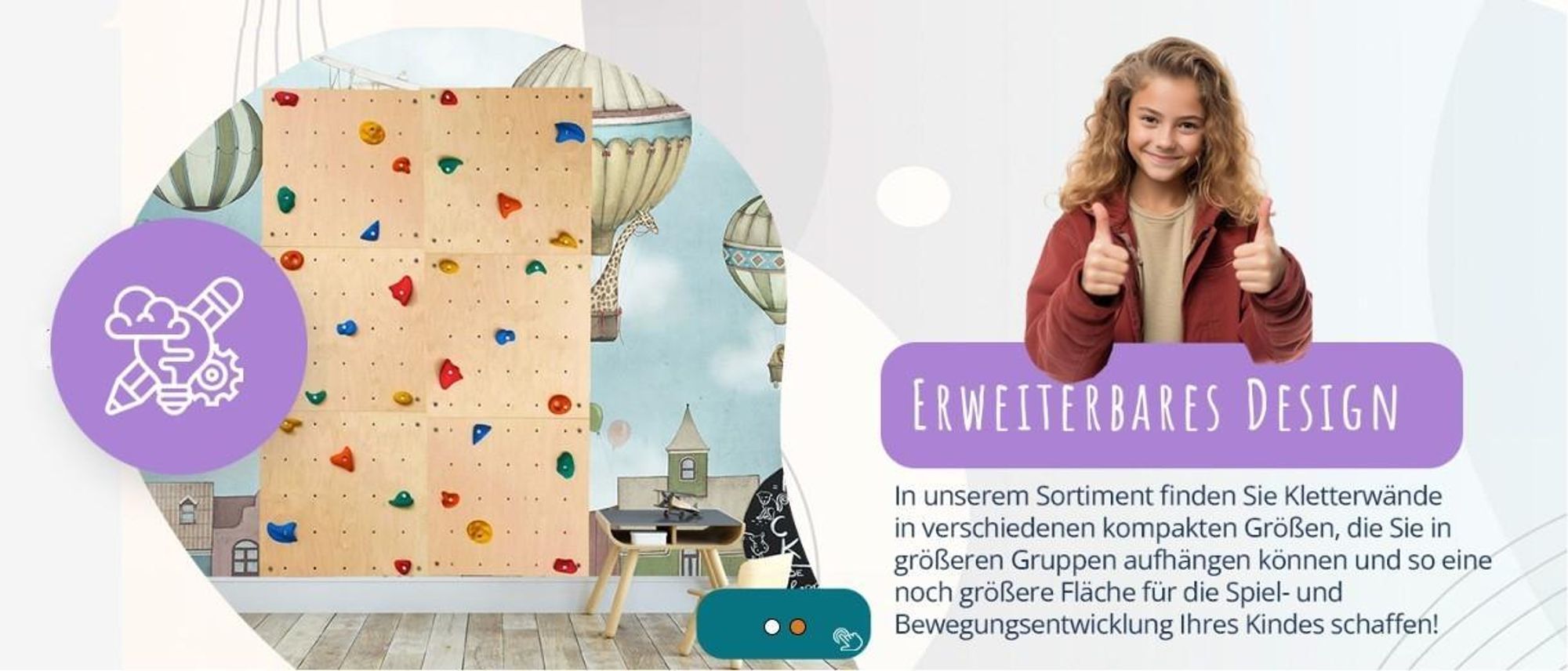 Create for you® - Kletterwand Kinderzimmer + 30 Klettersteine, Indoor, 150x225cm