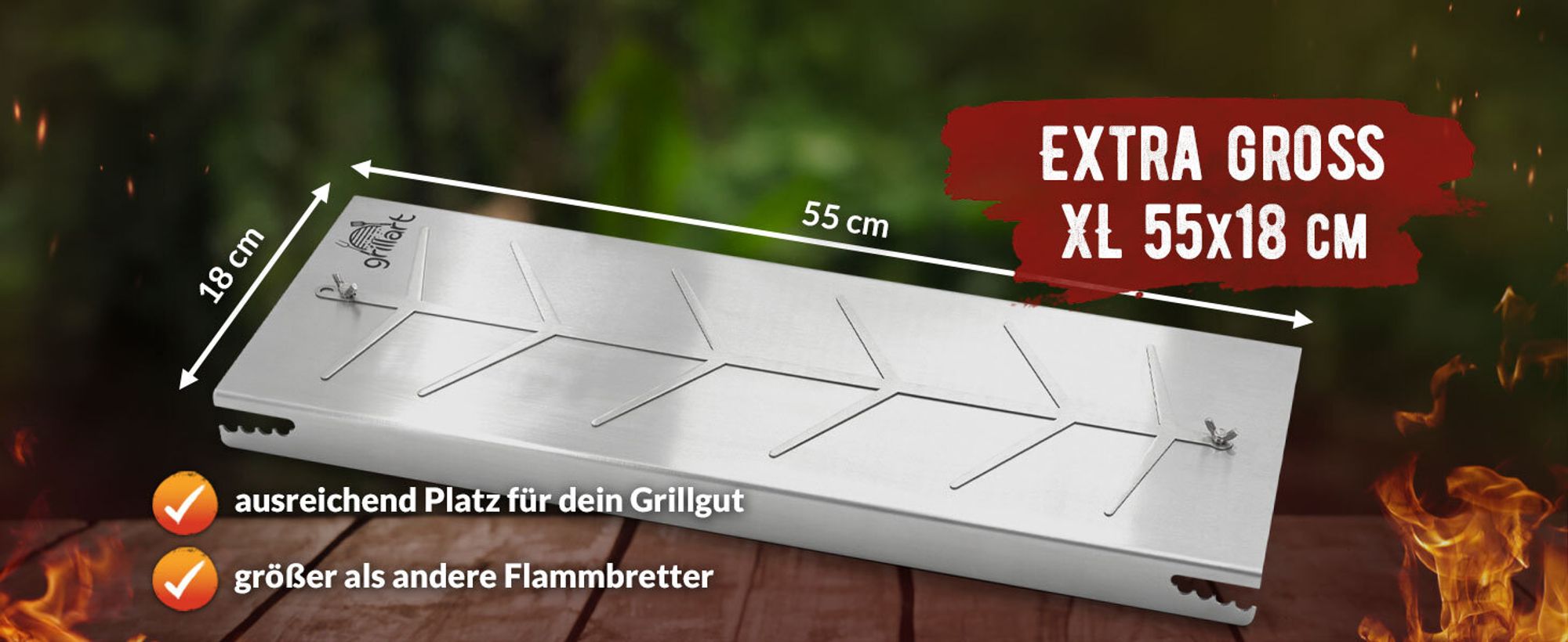 Premium Flammlachsbrett aus hochwertigem Edelstahl – 5-stufig verstellbar und um 180° drehbar