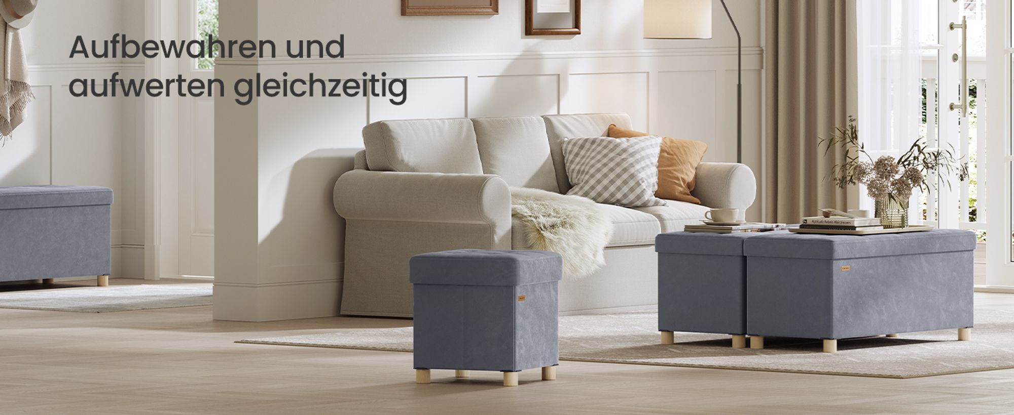 SONGMICS Sitzhocker mit Stauraum, Hocker faltbar, 38 x 38 x 40 cm, Aufbewahrungsbox mit Deckel, Fußhocker 37 L, Samt, bis 300 kg belastbar