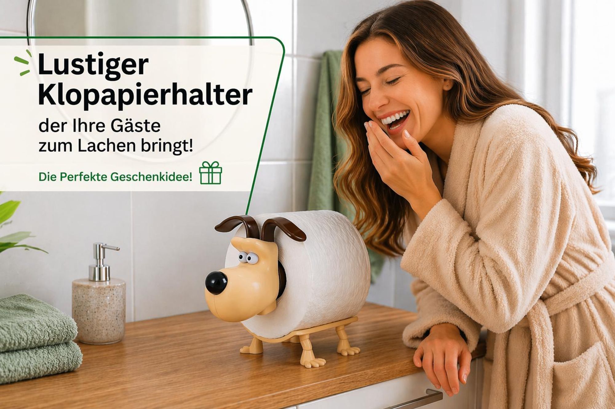 Toilettenpapierhalter Hund Welpe Lustiger WC Rollenhalter Deko Rollenständer für Badezimmer Gäste WC Schwarz