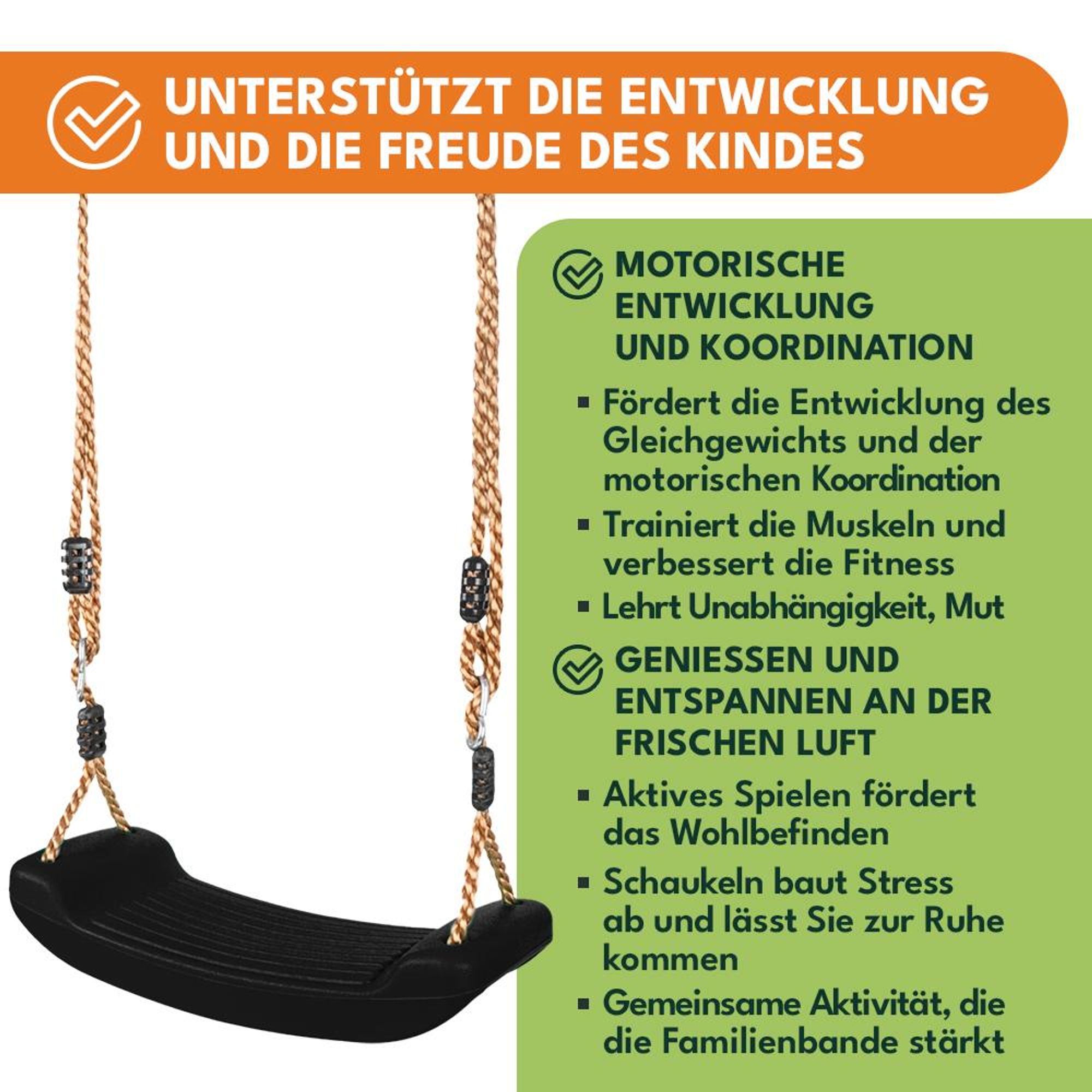 KRUMAD Kinderschaukel Outdoor Indoor, Babyschaukel, Schaukel, Tragkraft bis 35 kg, Höhenverstellbar, Babysitz für Kinderzimmer, Schwarz