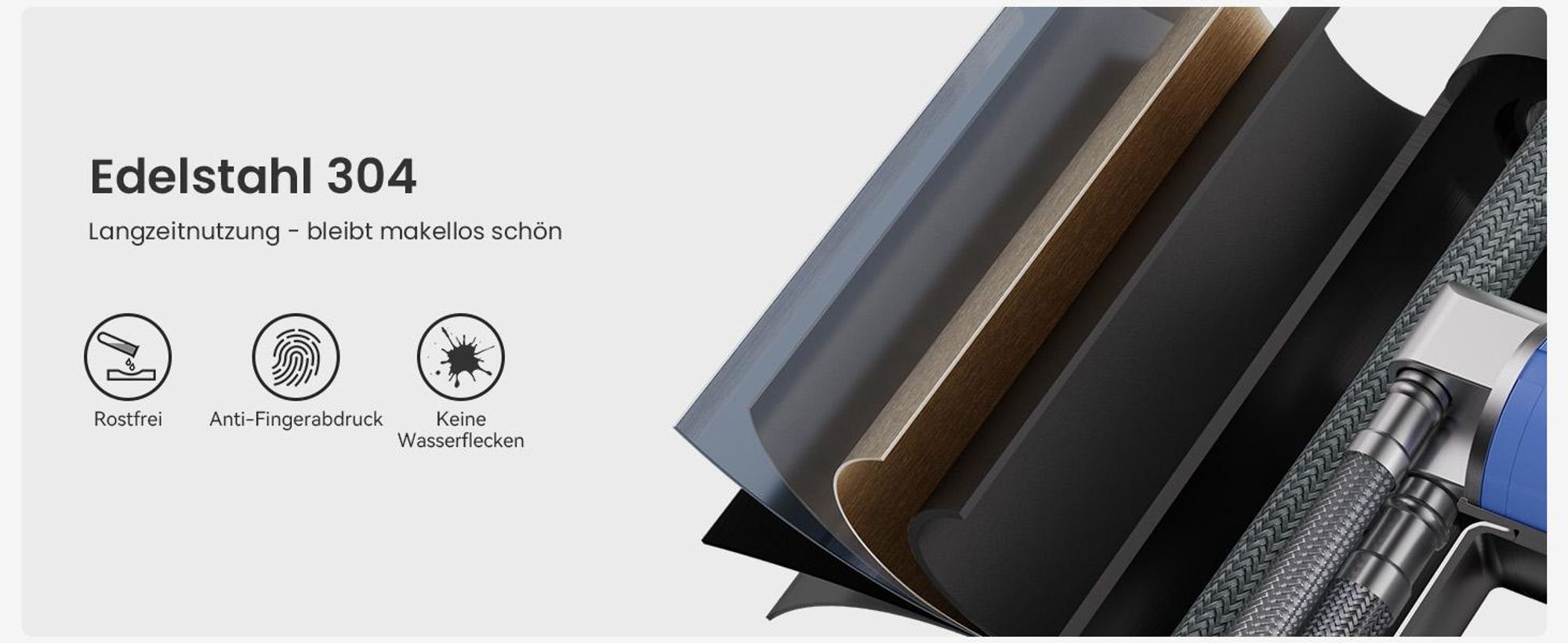 Küchenarmatur, Wasserhahn Küche, mit Ausziehbarer Brause, Spültischarmatur aus Edelstahl, 360 Grad drehbar, 2 Strahlarten