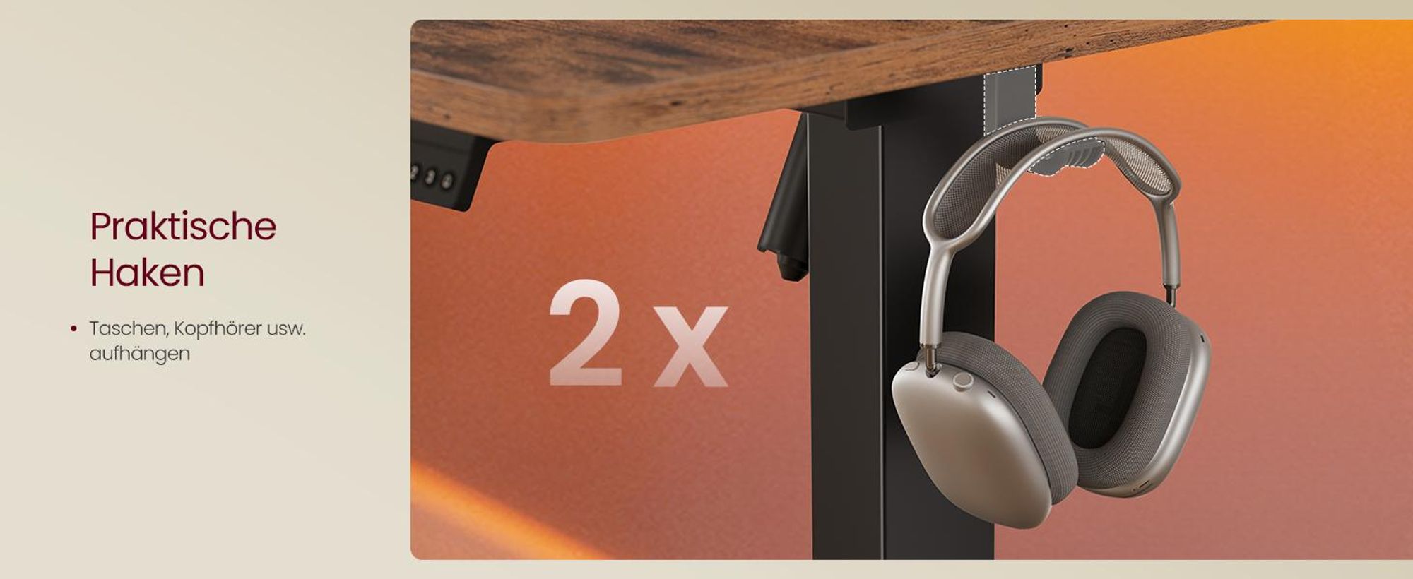 VASAGLE Elektrisch verstellbarer Stehtisch, Memory-Funktion mit 4 Höhen, Schreibtisch für Home Office, 140 x 60 cm, braun