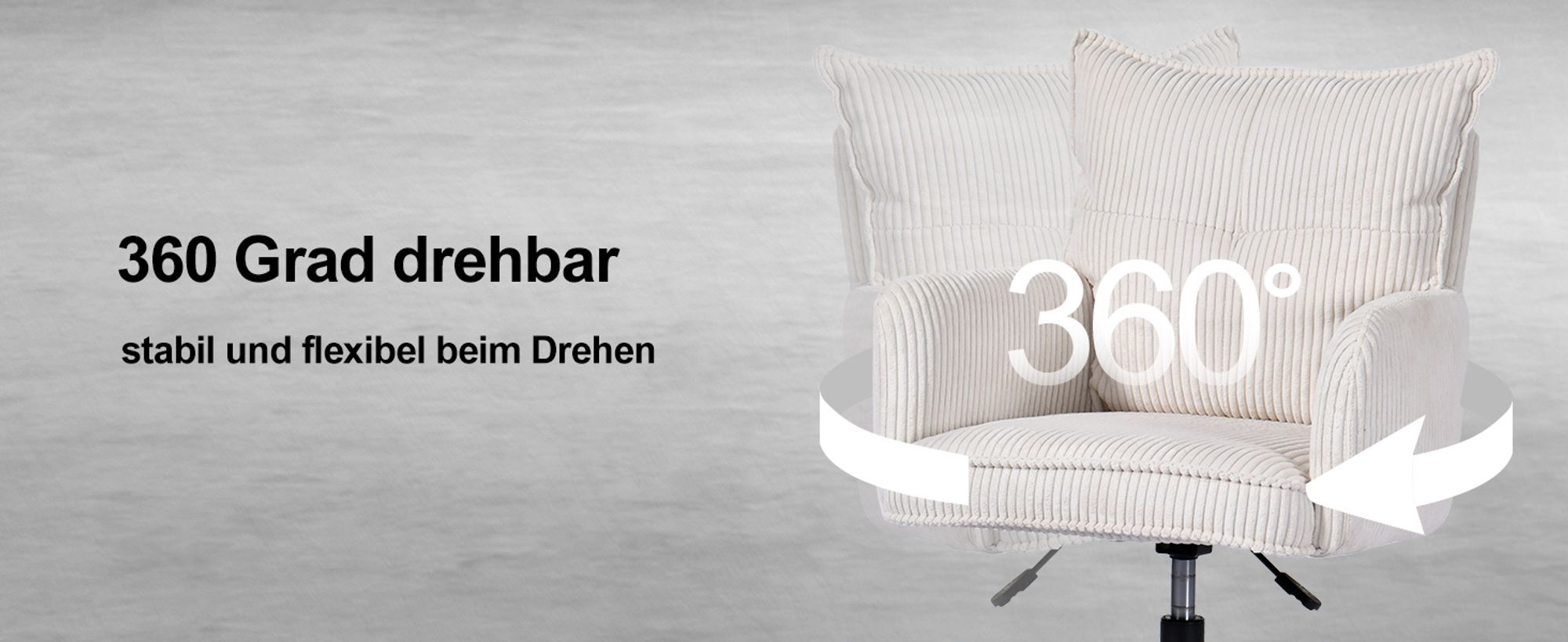 Duhome Bürostuhl 360° Drehbar Schreibtischstuhl aus Kordsamt Drehstuhl Schminktisch Stuhl Höhenverstellbar Computerstuhl, Weiß